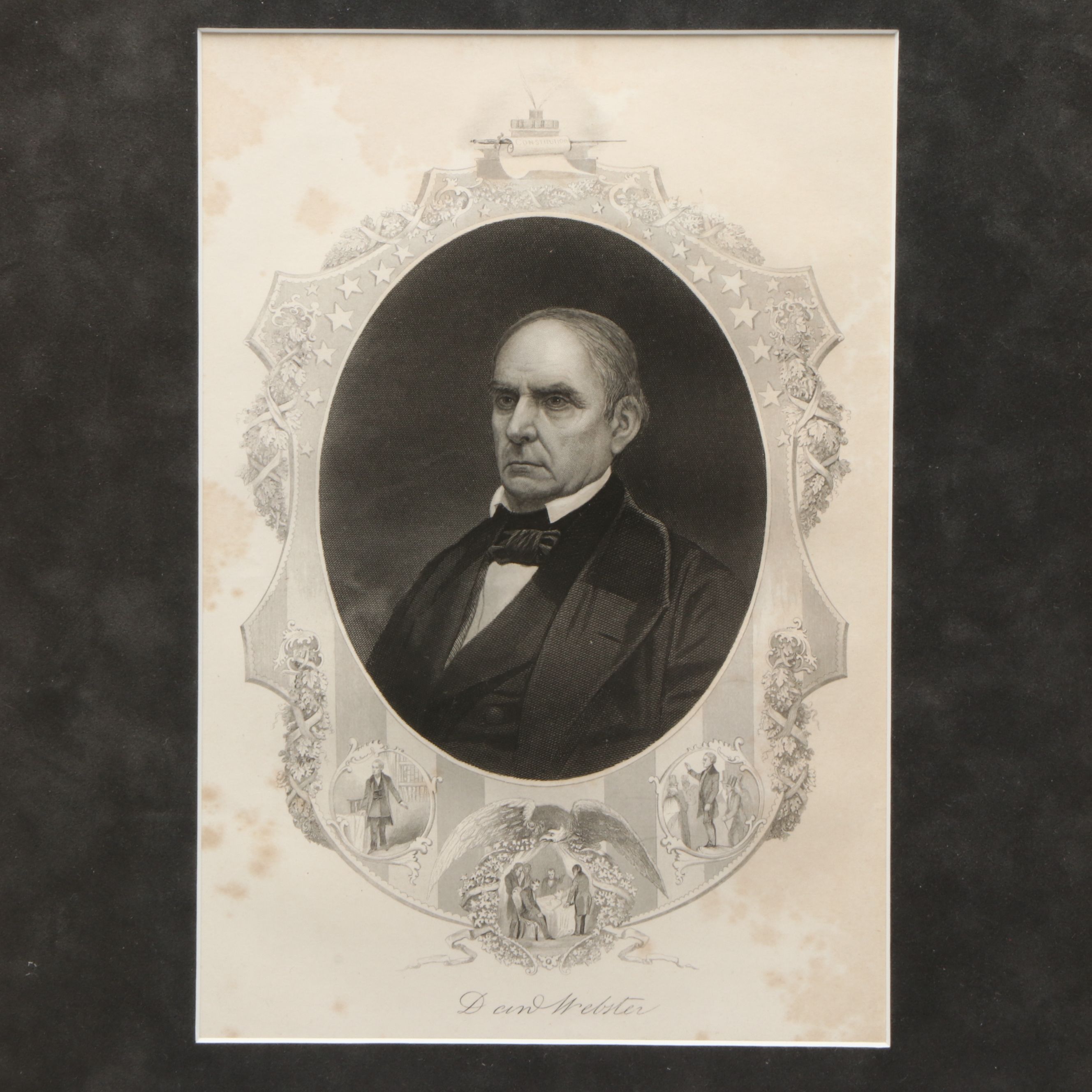 Daniel Webster Signed Cut Card with Engraving, Early 19th Century
