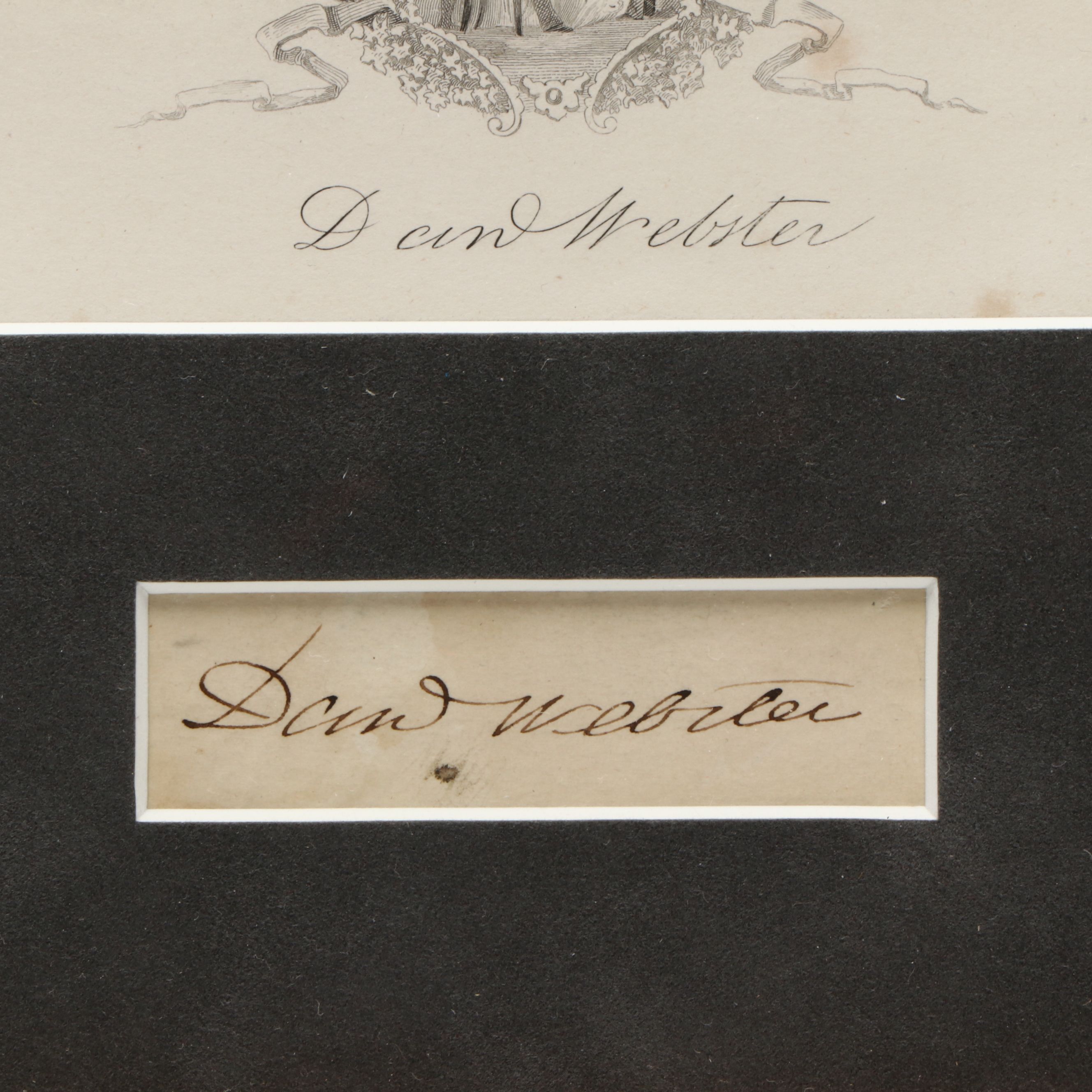 Daniel Webster Signed Cut Card with Engraving, Early 19th Century