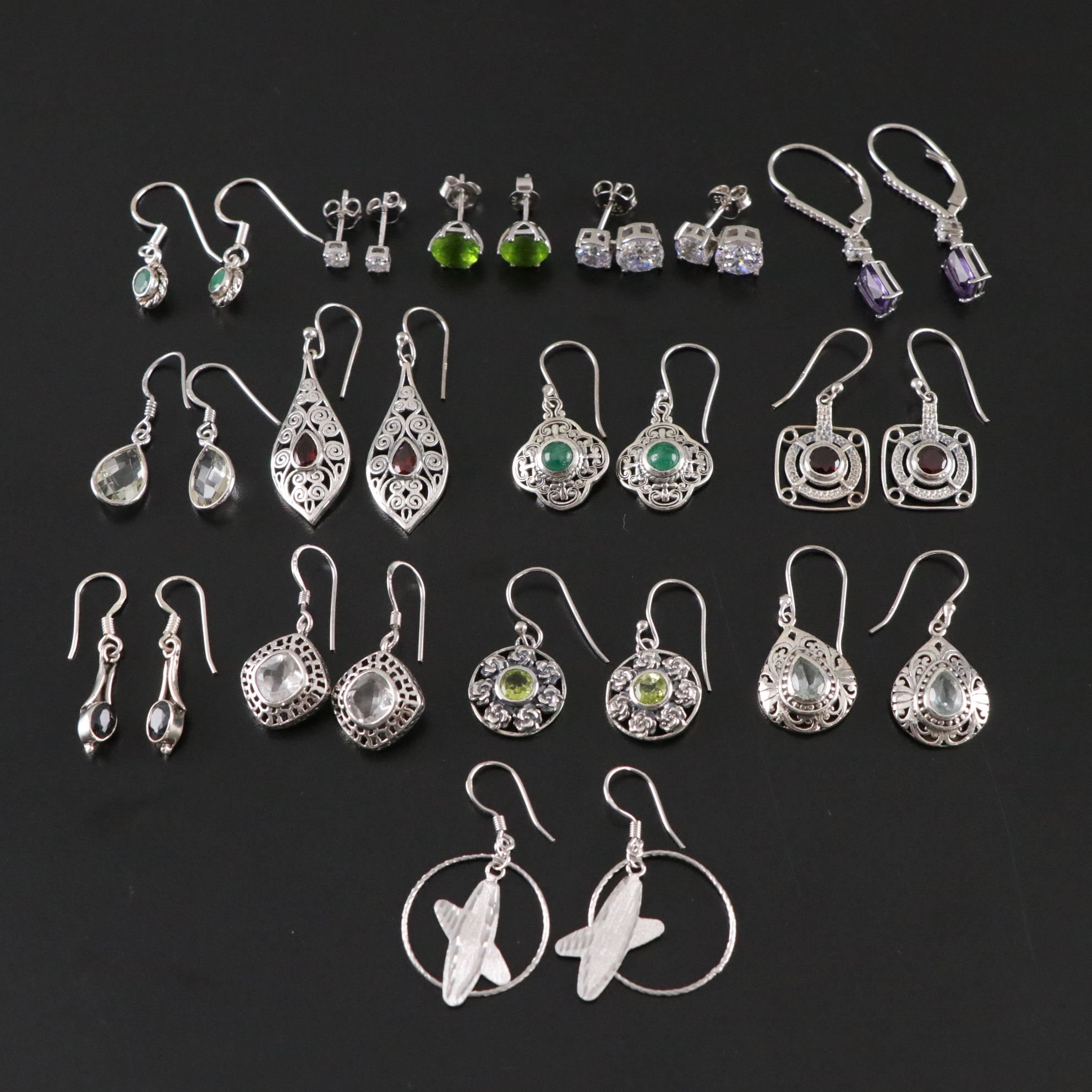 14 Assorted Sterling Silver Earrings