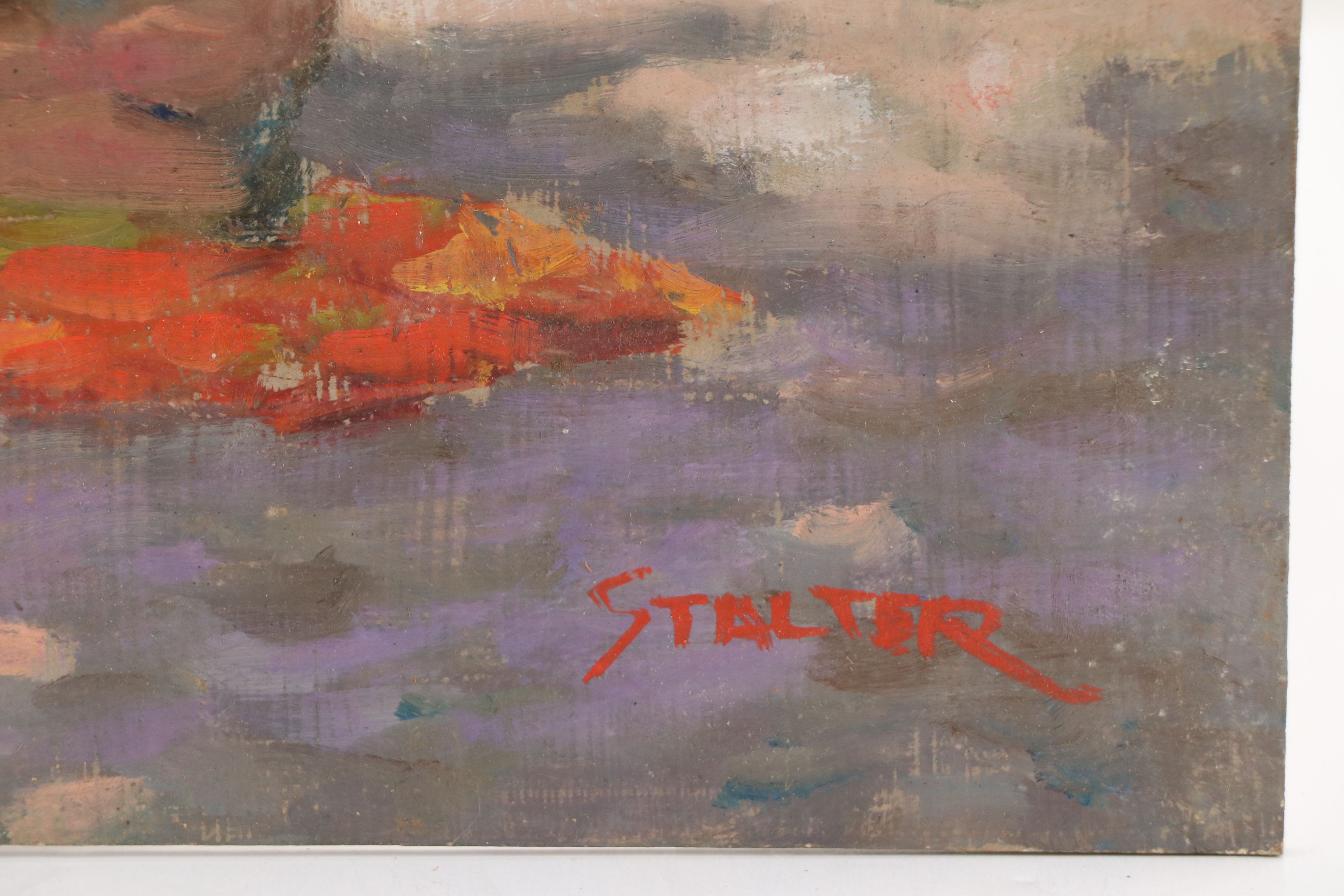 Richard Stalter Oil Painting of Beach Scene with Mother and Child