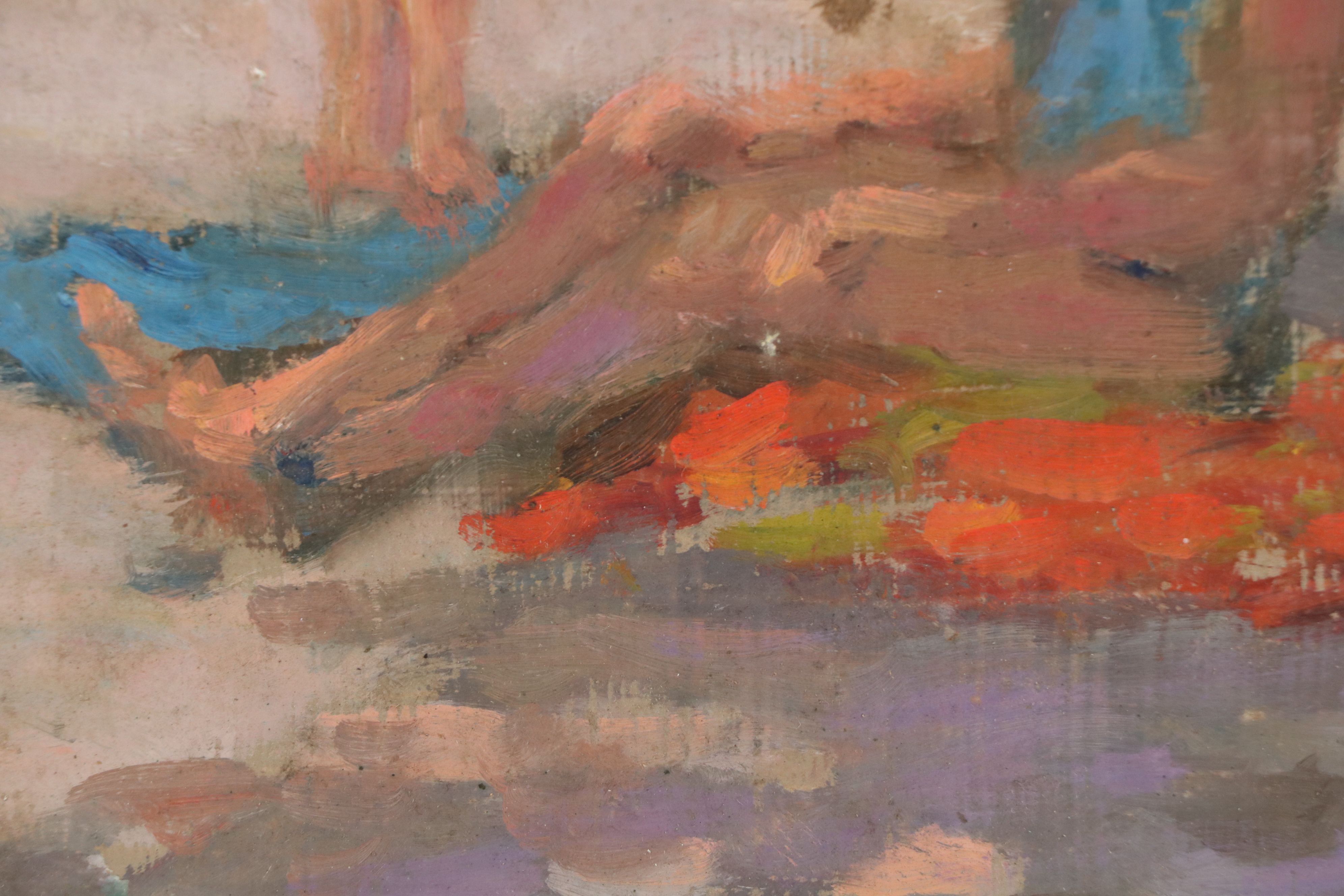 Richard Stalter Oil Painting of Beach Scene with Mother and Child