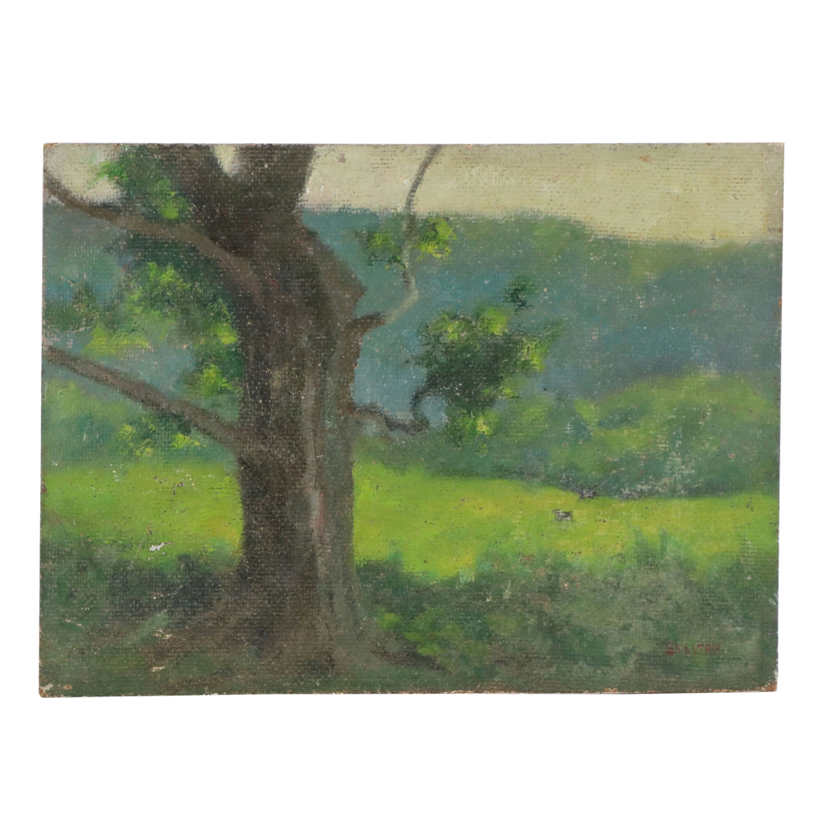 Richard Stalter Oil Painting "Early Spring Along the Railroad," 1967