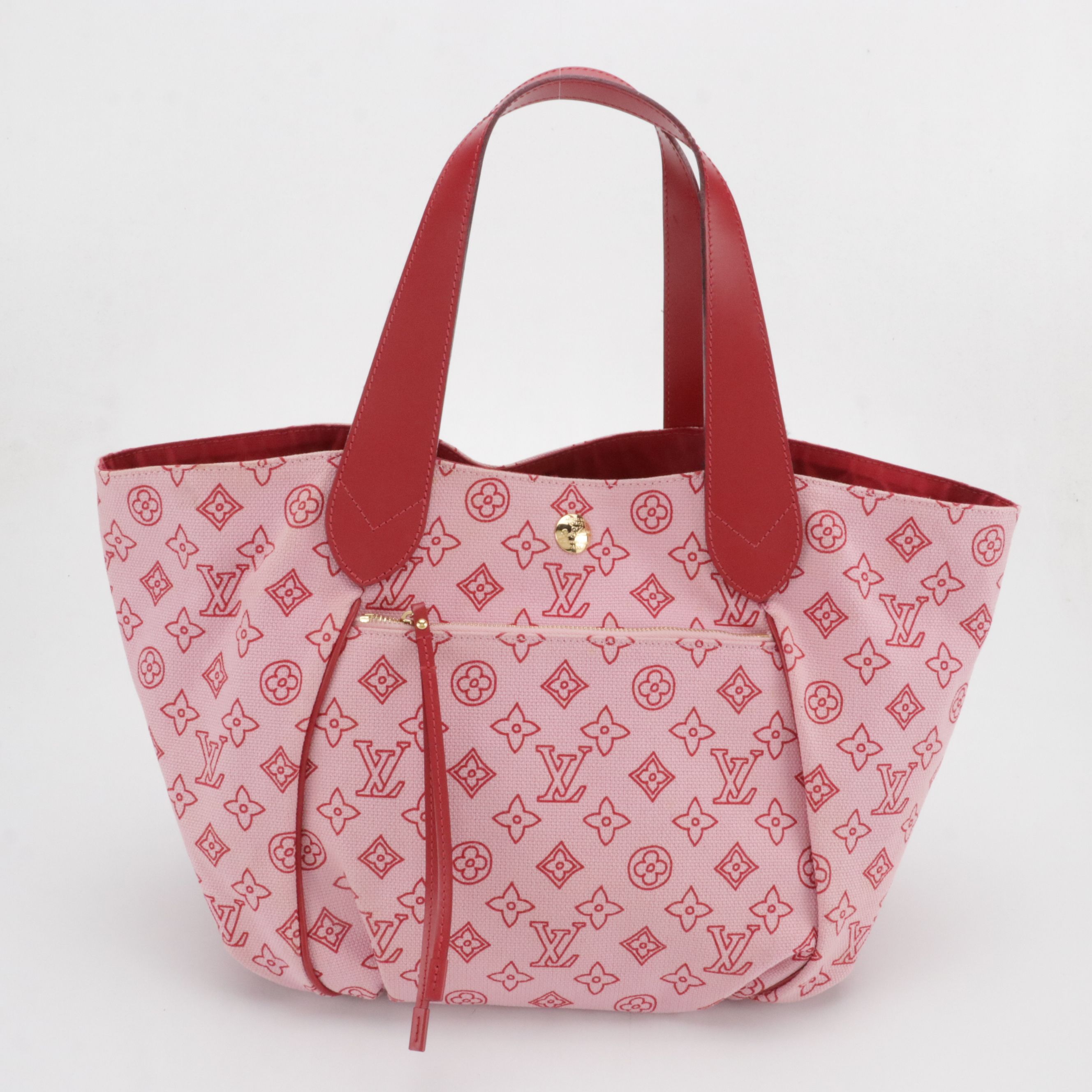 Louis Vuitton Limited Edition Cabas Ipanema PM Tote in Pink Canvas & Red Leather