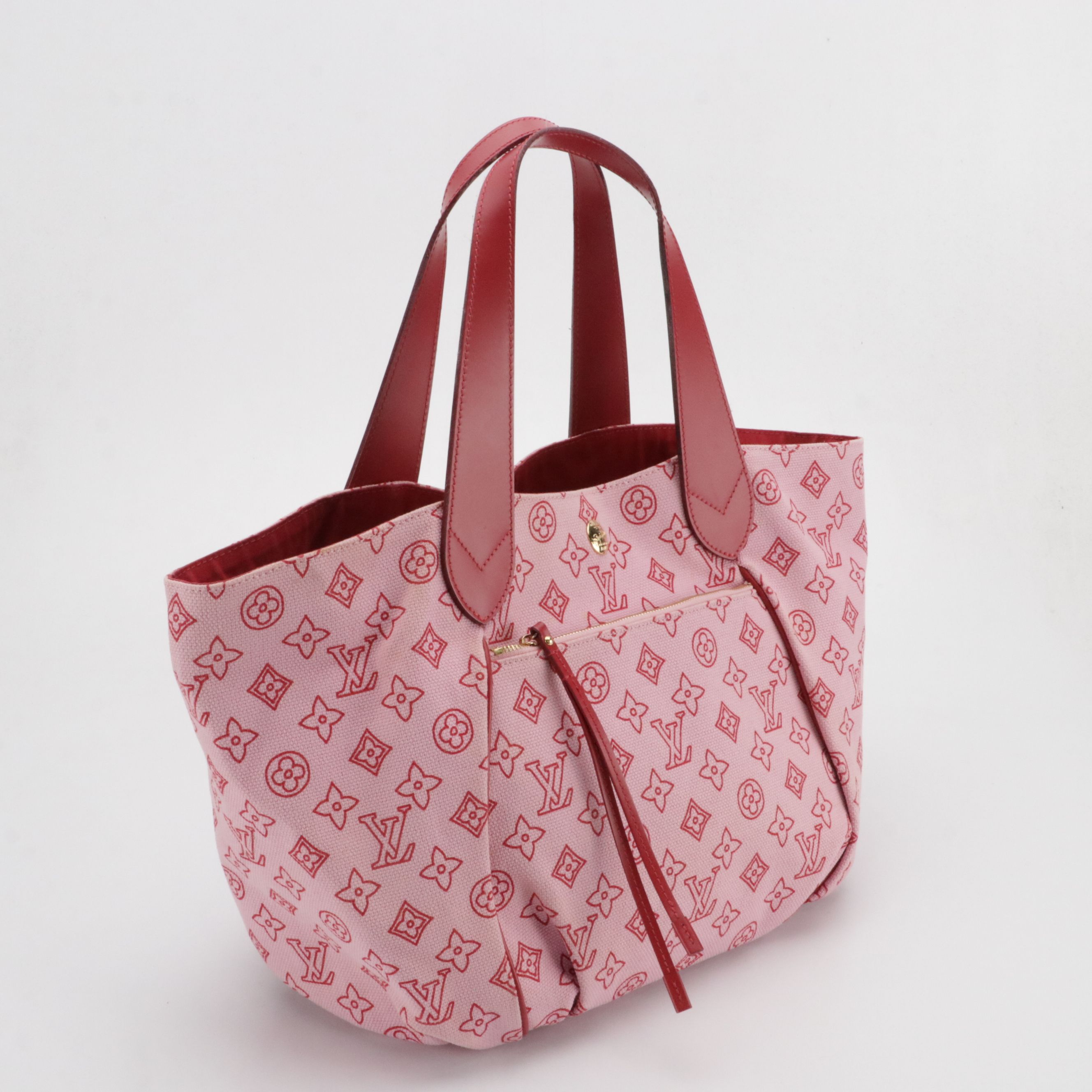 Louis Vuitton Limited Edition Cabas Ipanema PM Tote in Pink Canvas & Red Leather