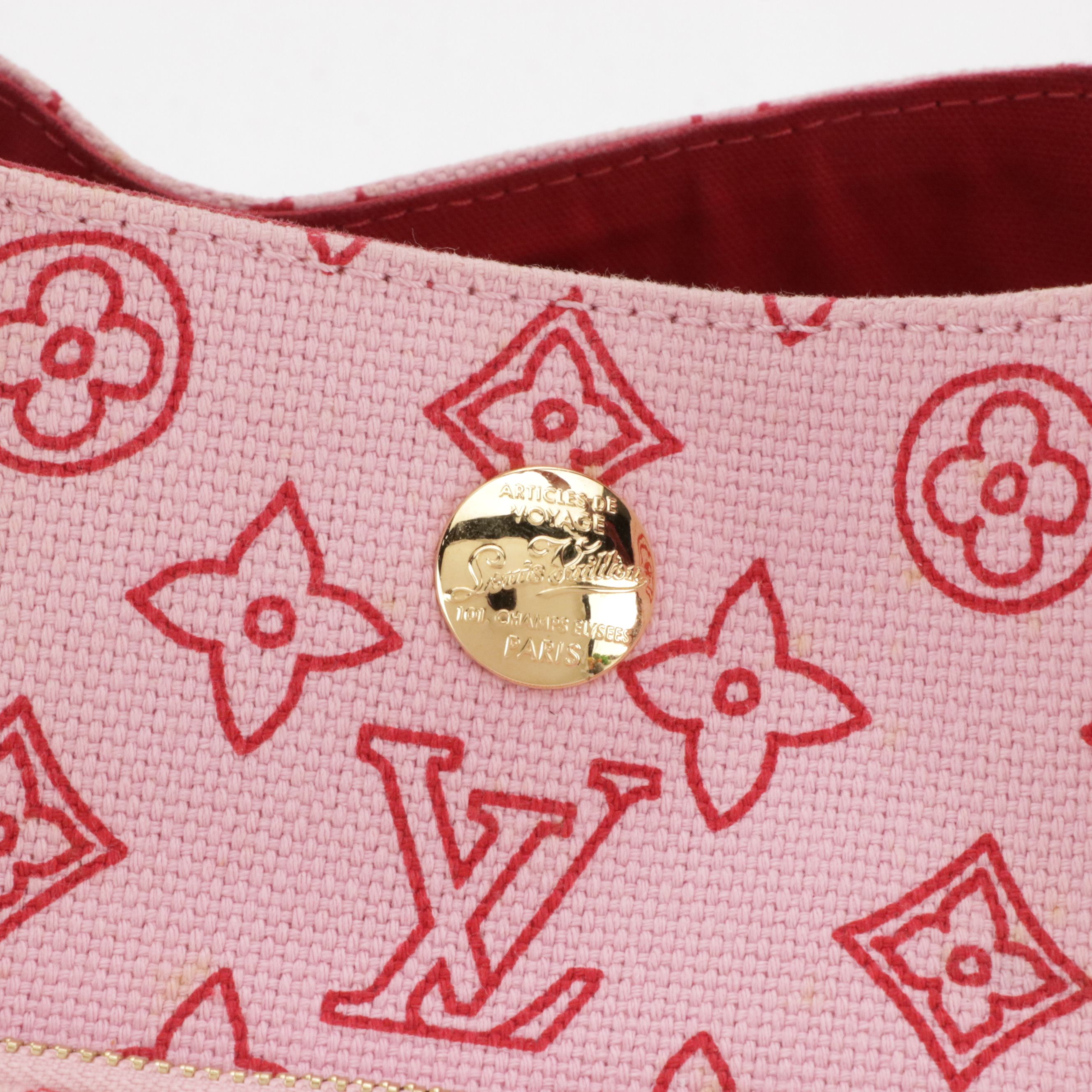 Louis Vuitton Limited Edition Cabas Ipanema PM Tote in Pink Canvas & Red Leather