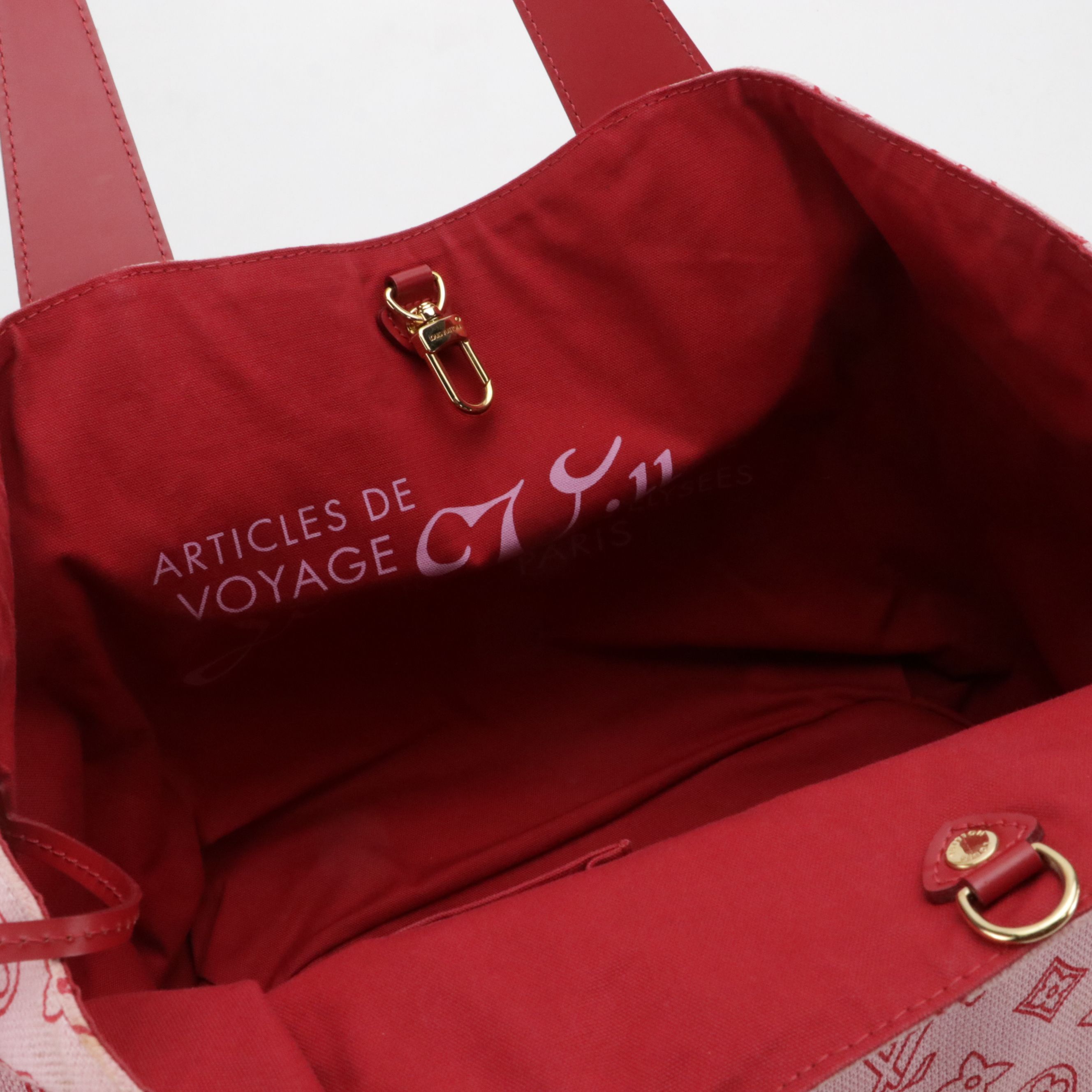 Louis Vuitton Limited Edition Cabas Ipanema PM Tote in Pink Canvas & Red Leather