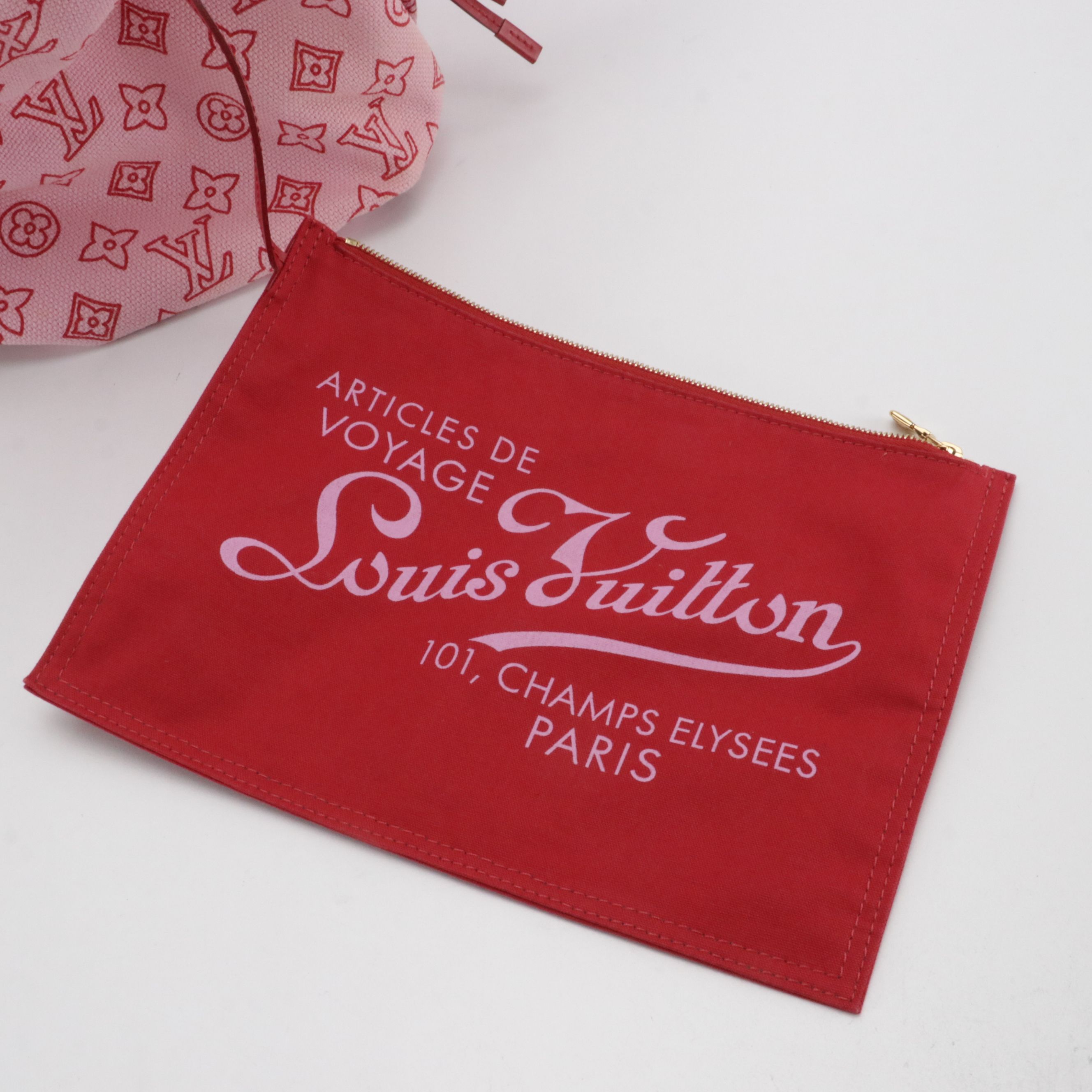 Louis Vuitton Limited Edition Cabas Ipanema PM Tote in Pink Canvas & Red Leather