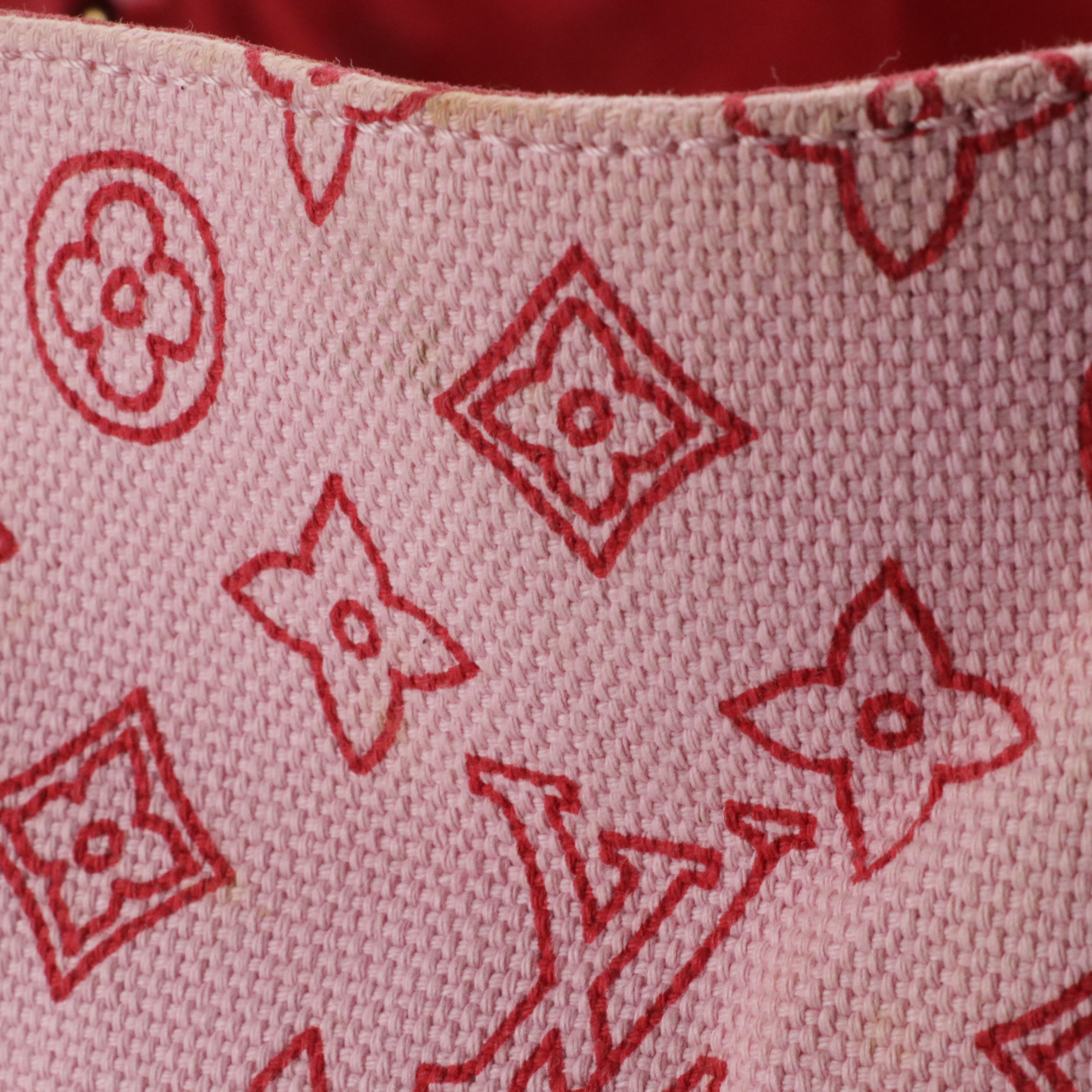 Louis Vuitton Limited Edition Cabas Ipanema PM Tote in Pink Canvas & Red Leather