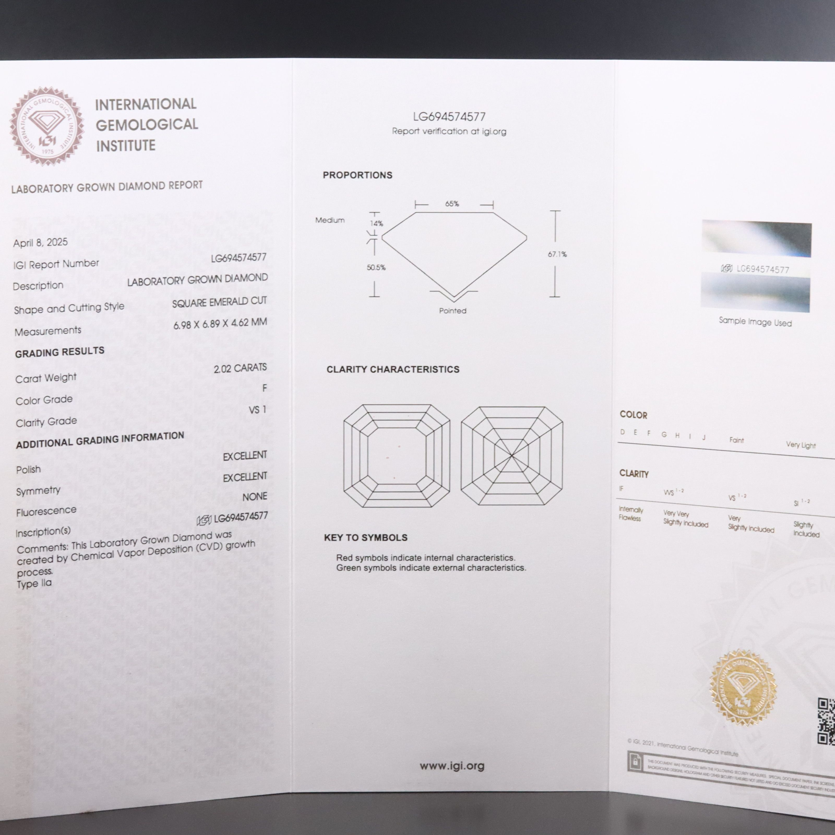 Loose 2.02 CT Lab Grown Diamond with IGI Report