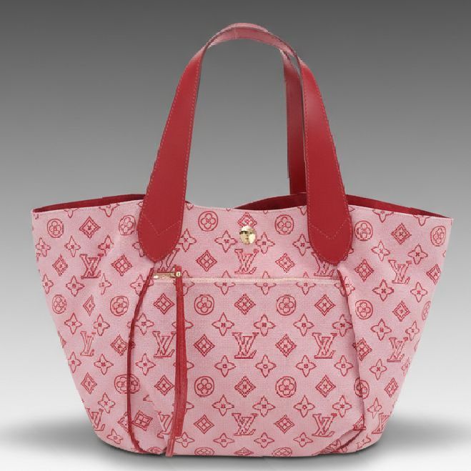 Louis Vuitton Limited Edition Cabas Ipanema PM Tote in Pink Canvas & Red Leather