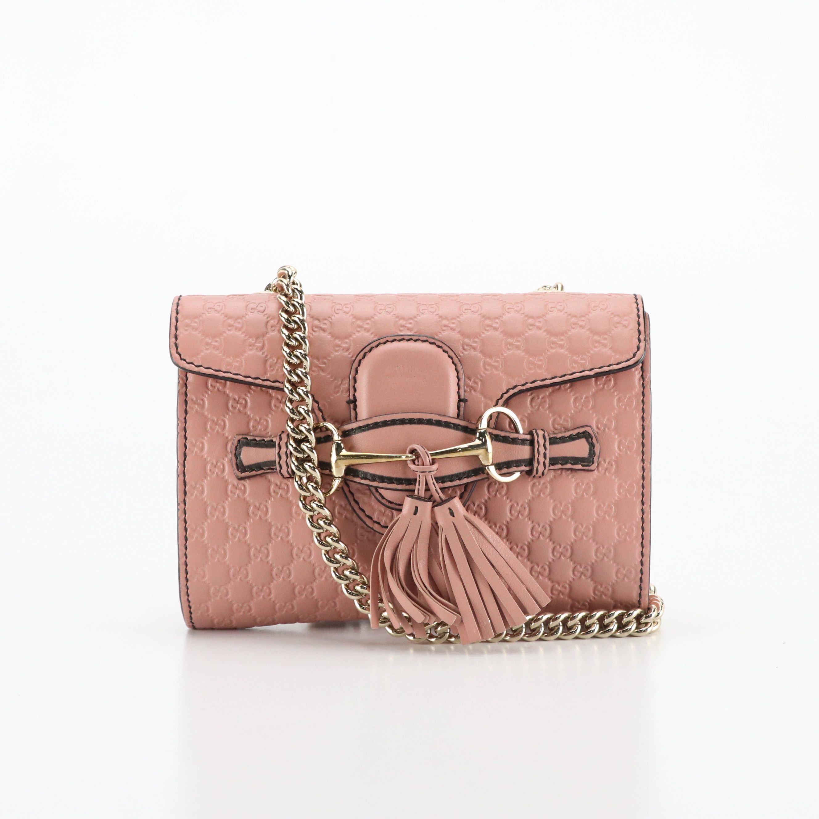 Gucci Dusty Pink Micro Guccissima Leather Mini Emily Chain Link Crossbody