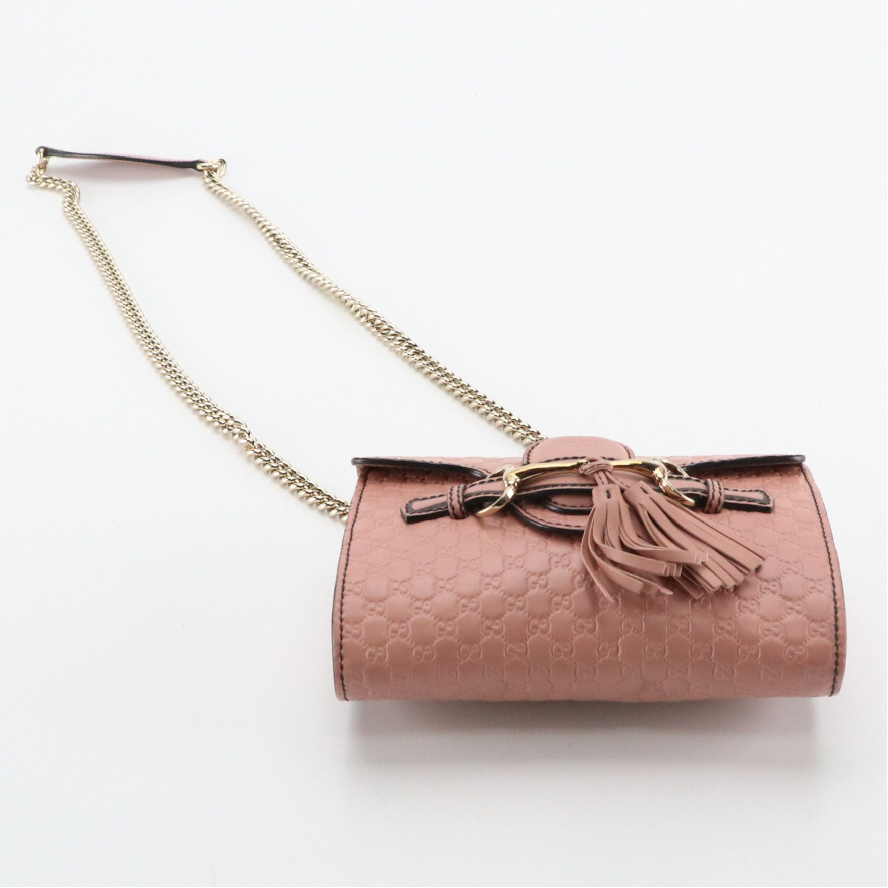 Gucci Dusty Pink Micro Guccissima Leather Mini Emily Chain Link Crossbody
