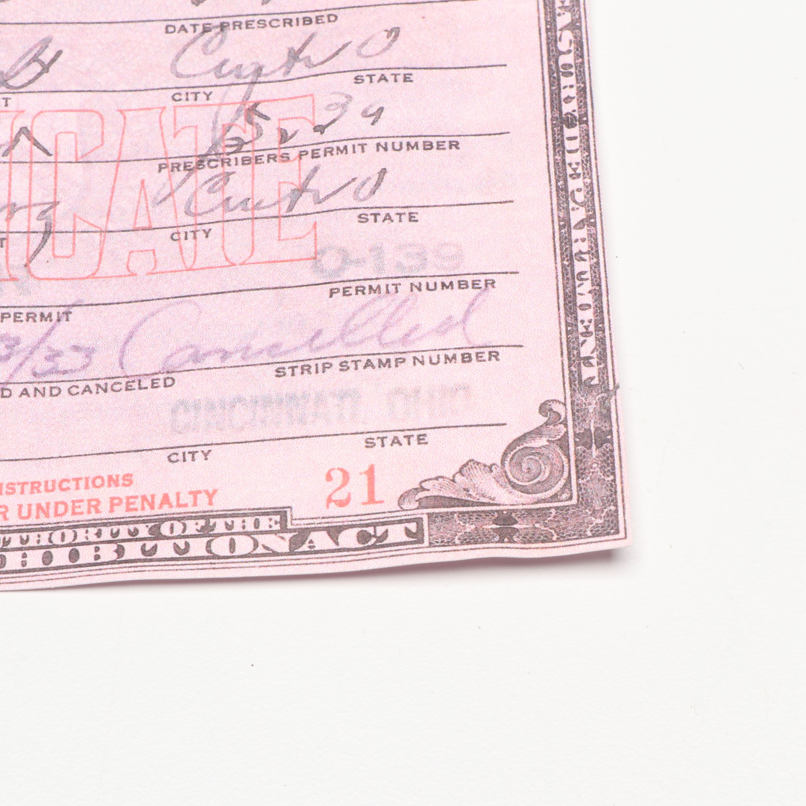 Prohibition Style Whisky Prescription Form with Reproduction Sign