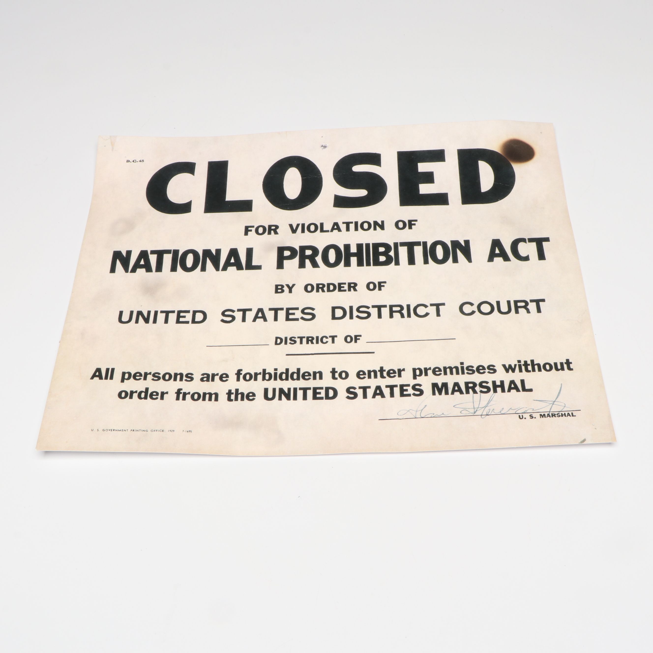 Prohibition Style Whisky Prescription Form with Reproduction Sign