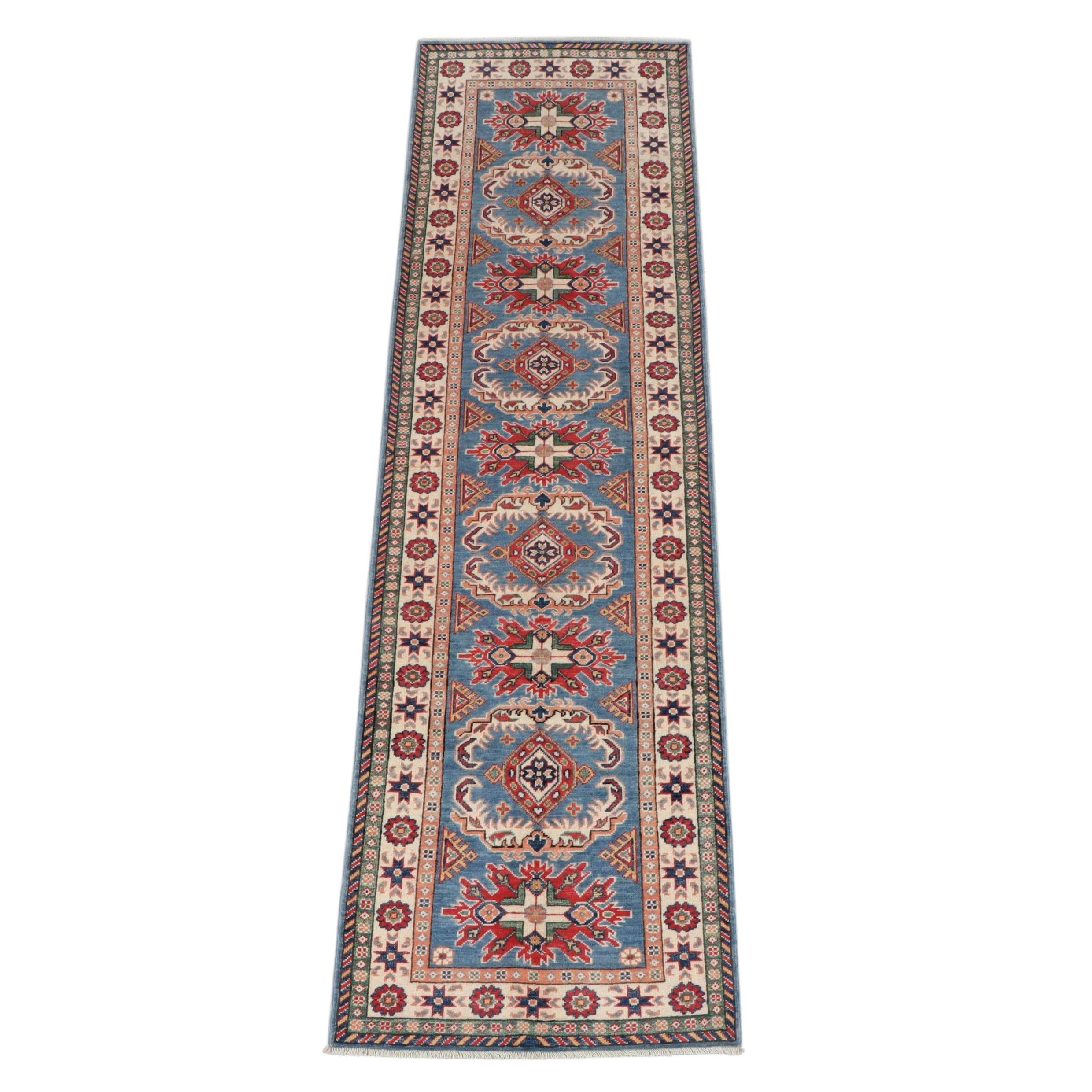 2'8 x 10' Hand-Knotted Afghan Kazak Carpet Runner