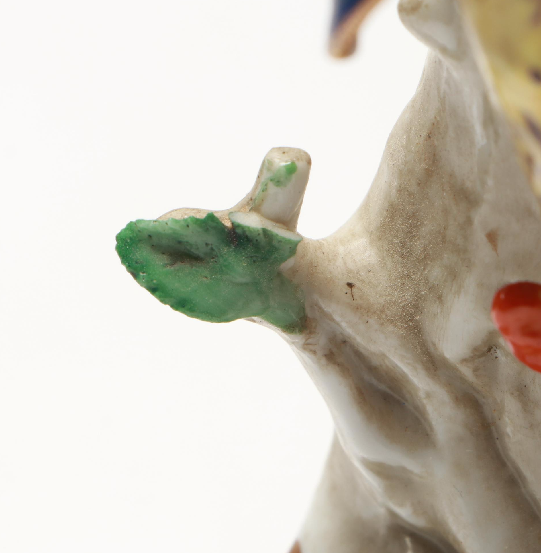 German Style Figural Porcelain Lamps with Linen Bell Shades