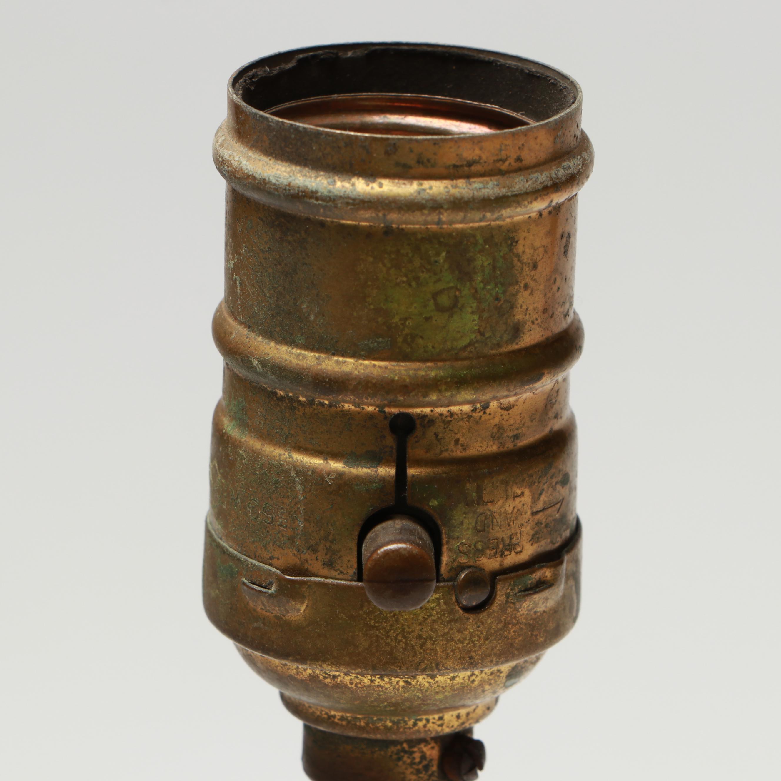 German Style Figural Porcelain Lamps with Linen Bell Shades