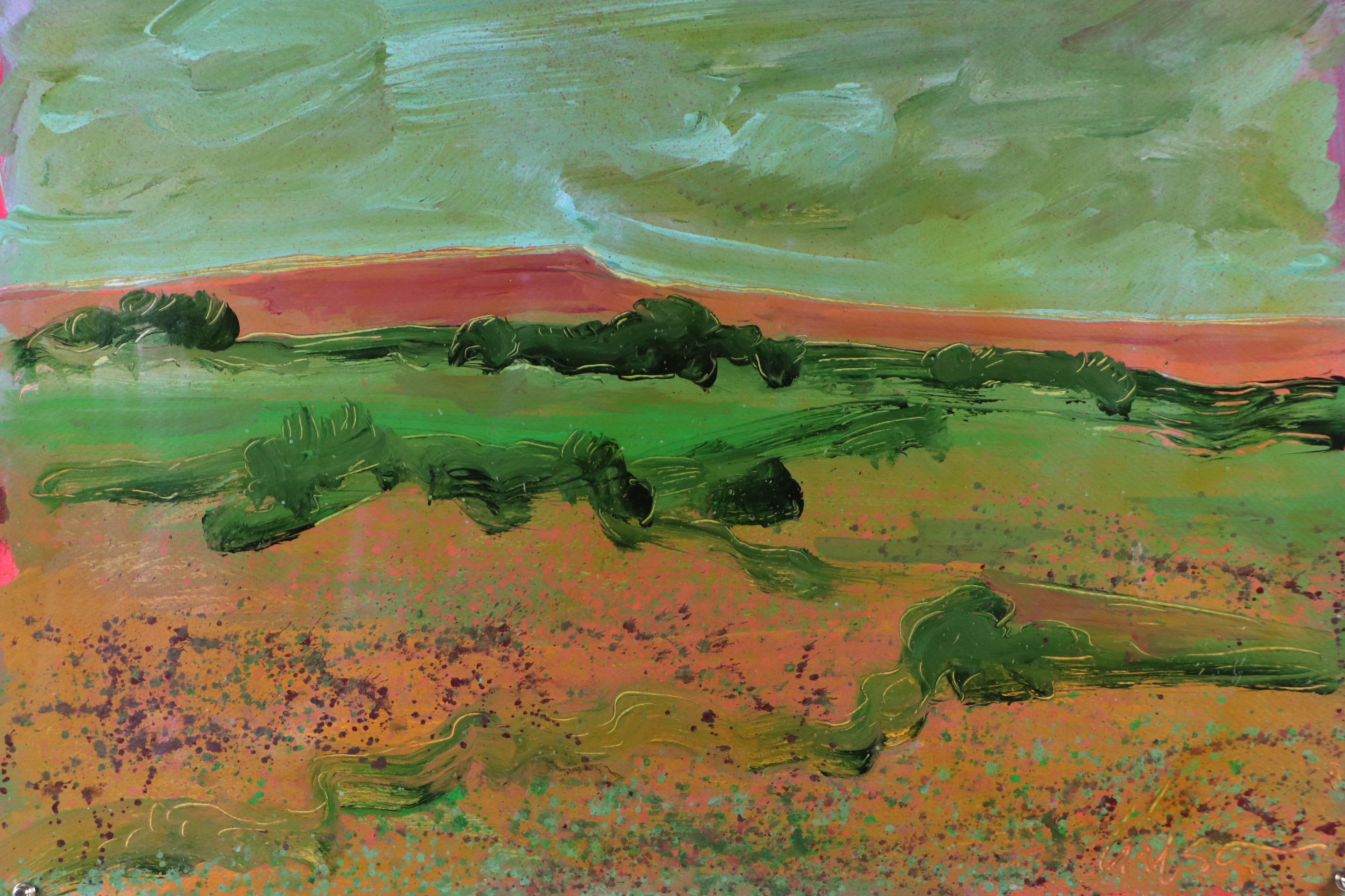 Harry Hilson Modernist Landscape Acrylic Painting, Late 20th Century