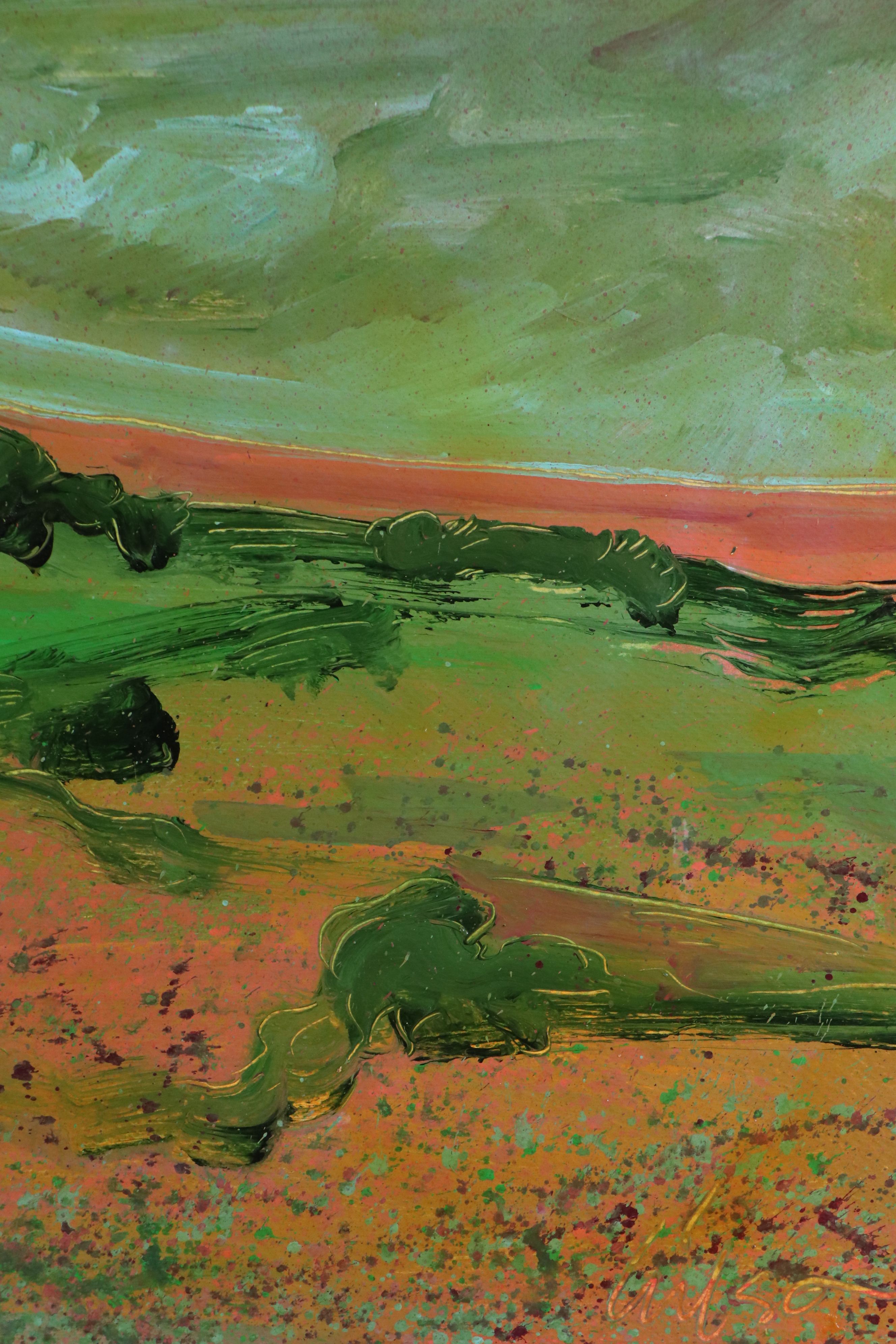 Harry Hilson Modernist Landscape Acrylic Painting, Late 20th Century