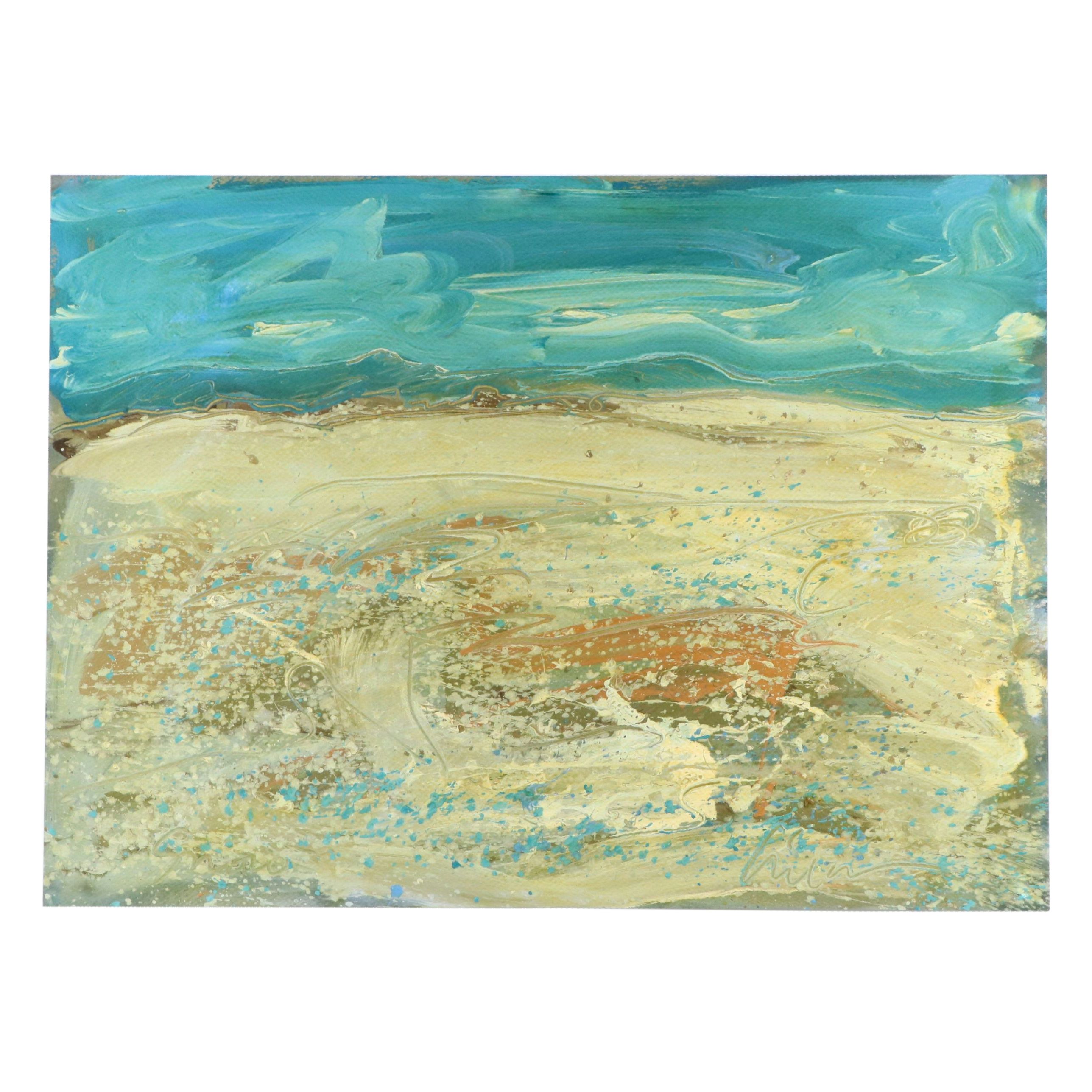 Harry Hilson Modernist Landscape Acrylic Painting, Late 20th Century