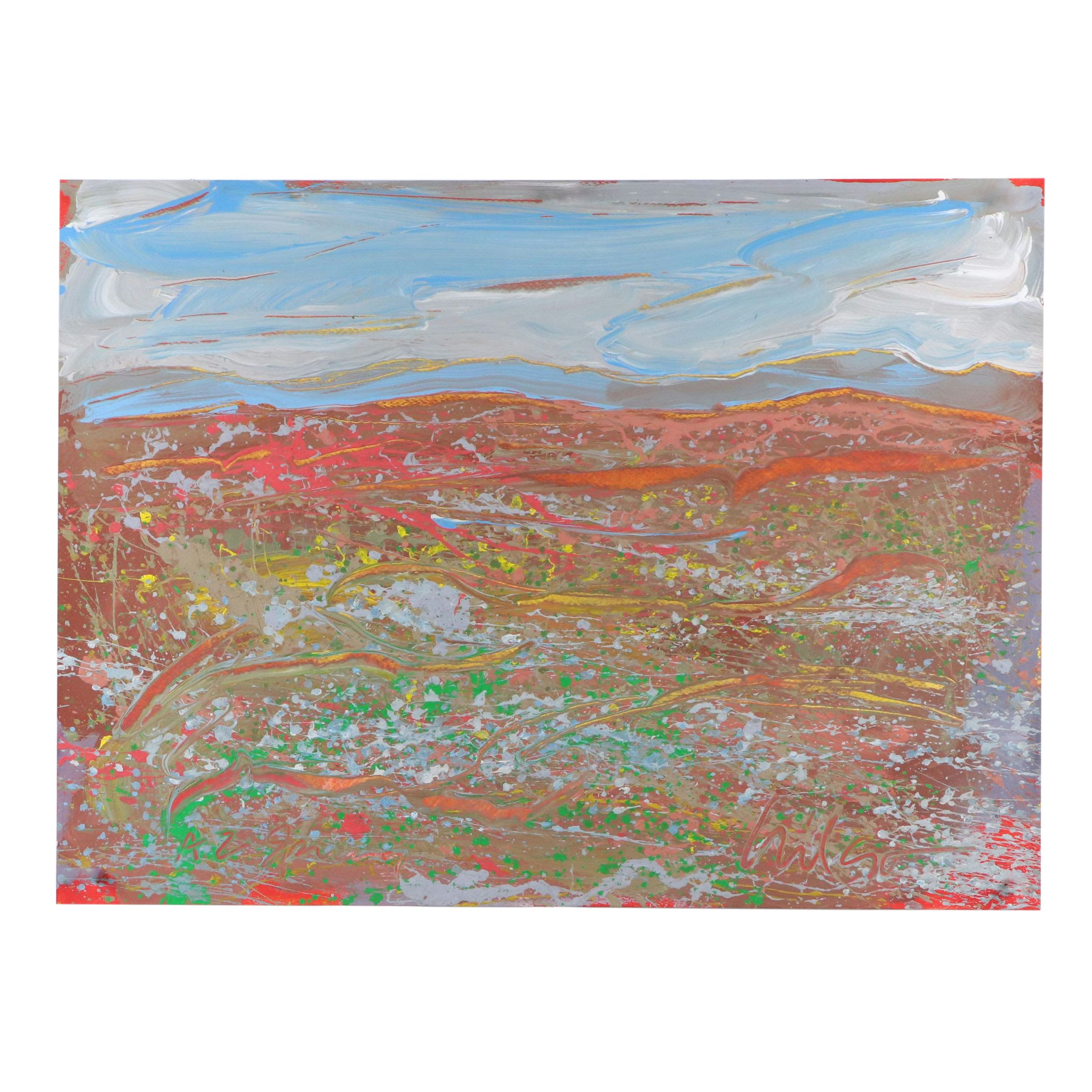 Harry Hilson Modernist Landscape Oil Painting "AZ Spring," Late 20th Century