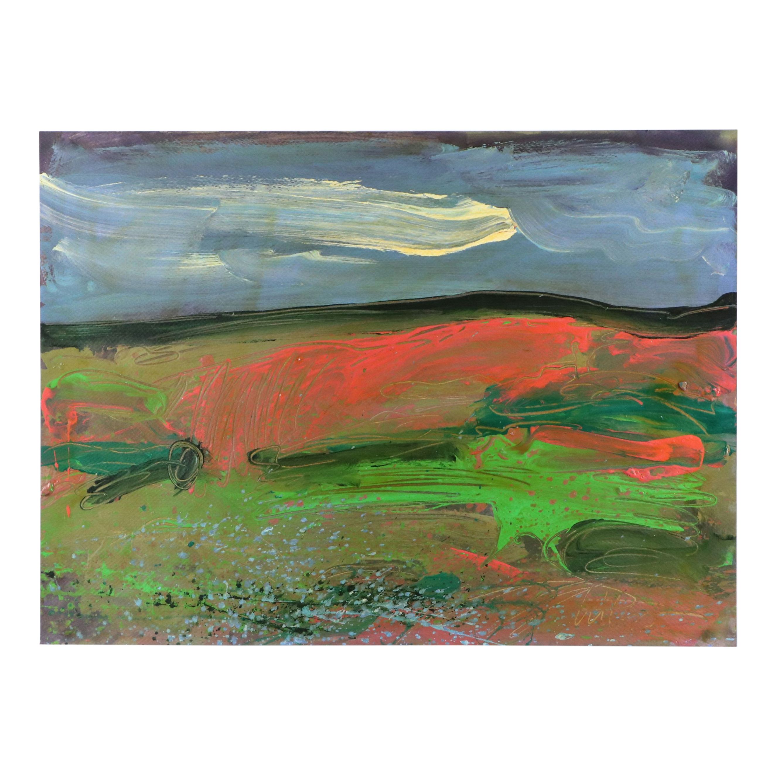 Harry Hilson Modernist Landscape Acrylic Painting, Late 20th Century