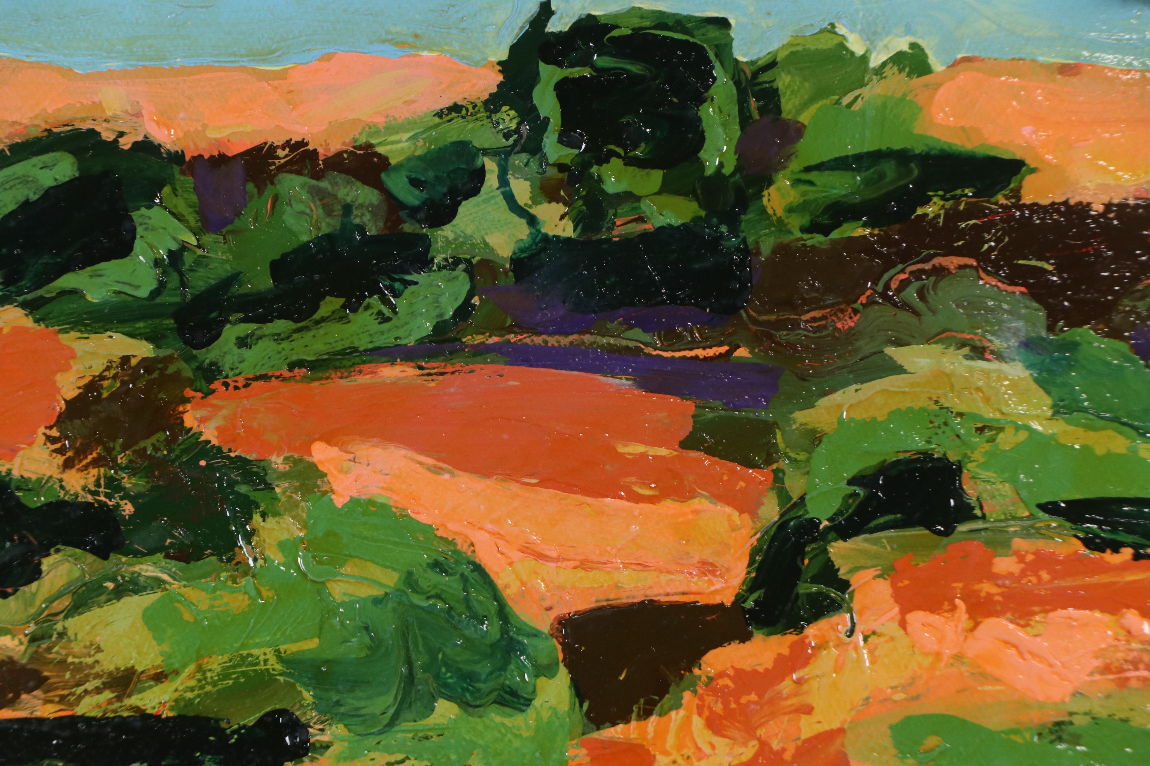 Harry Hilson Modernist Landscape Acrylic Painting, Late 20th Century