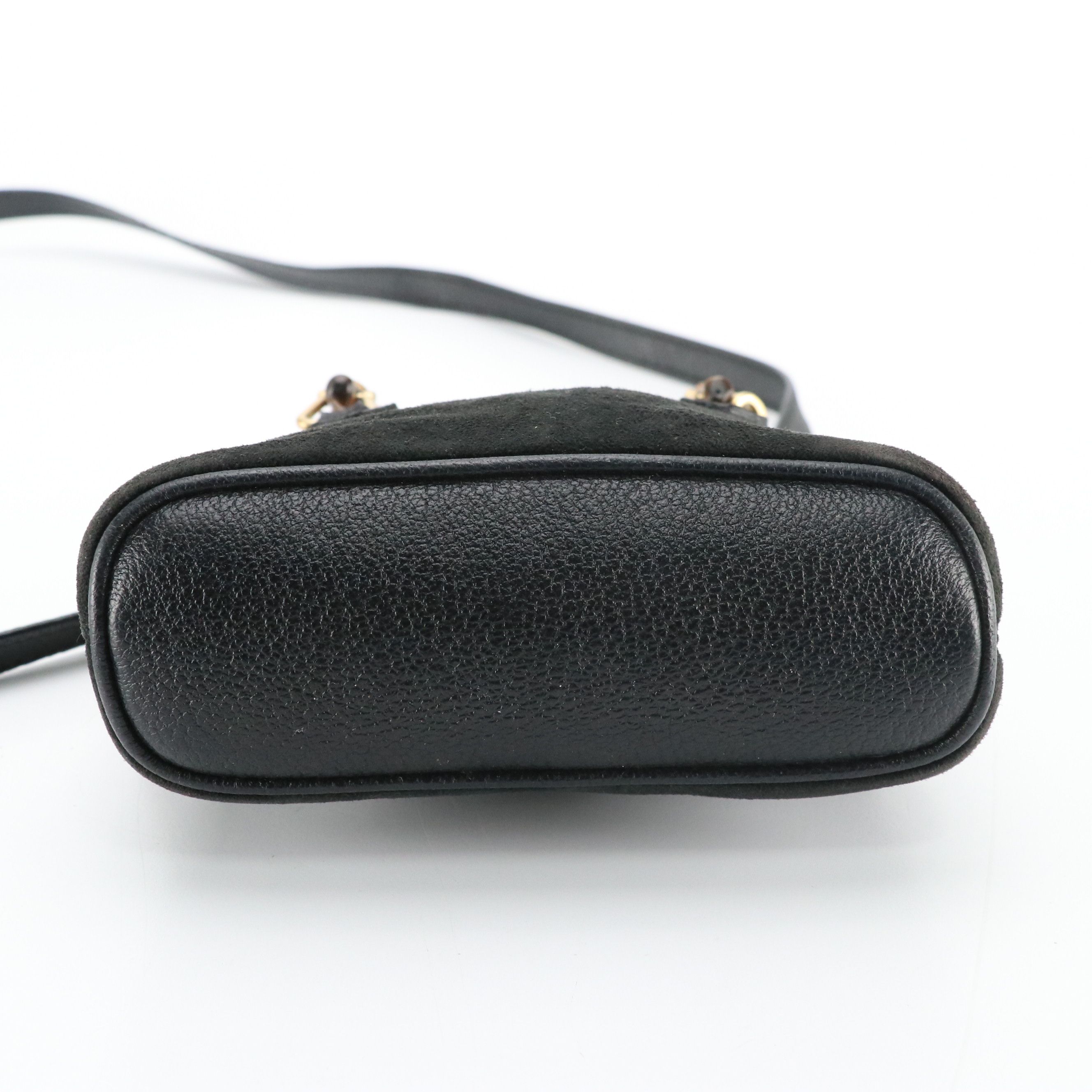 Gucci Mini Bamboo Handle Two-Way Bag in Black Suede and Leather