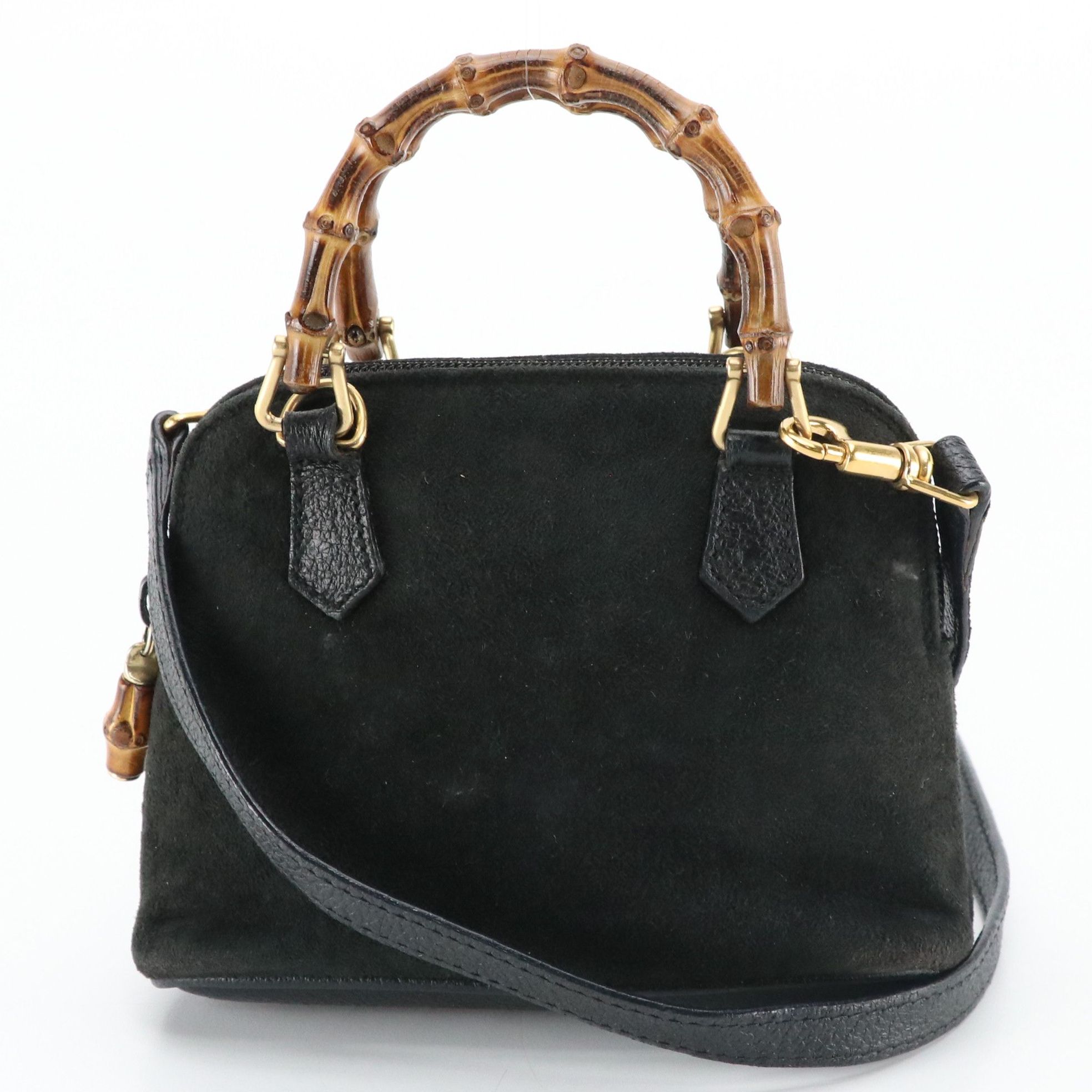 Gucci Mini Bamboo Handle Two-Way Bag in Black Suede and Leather