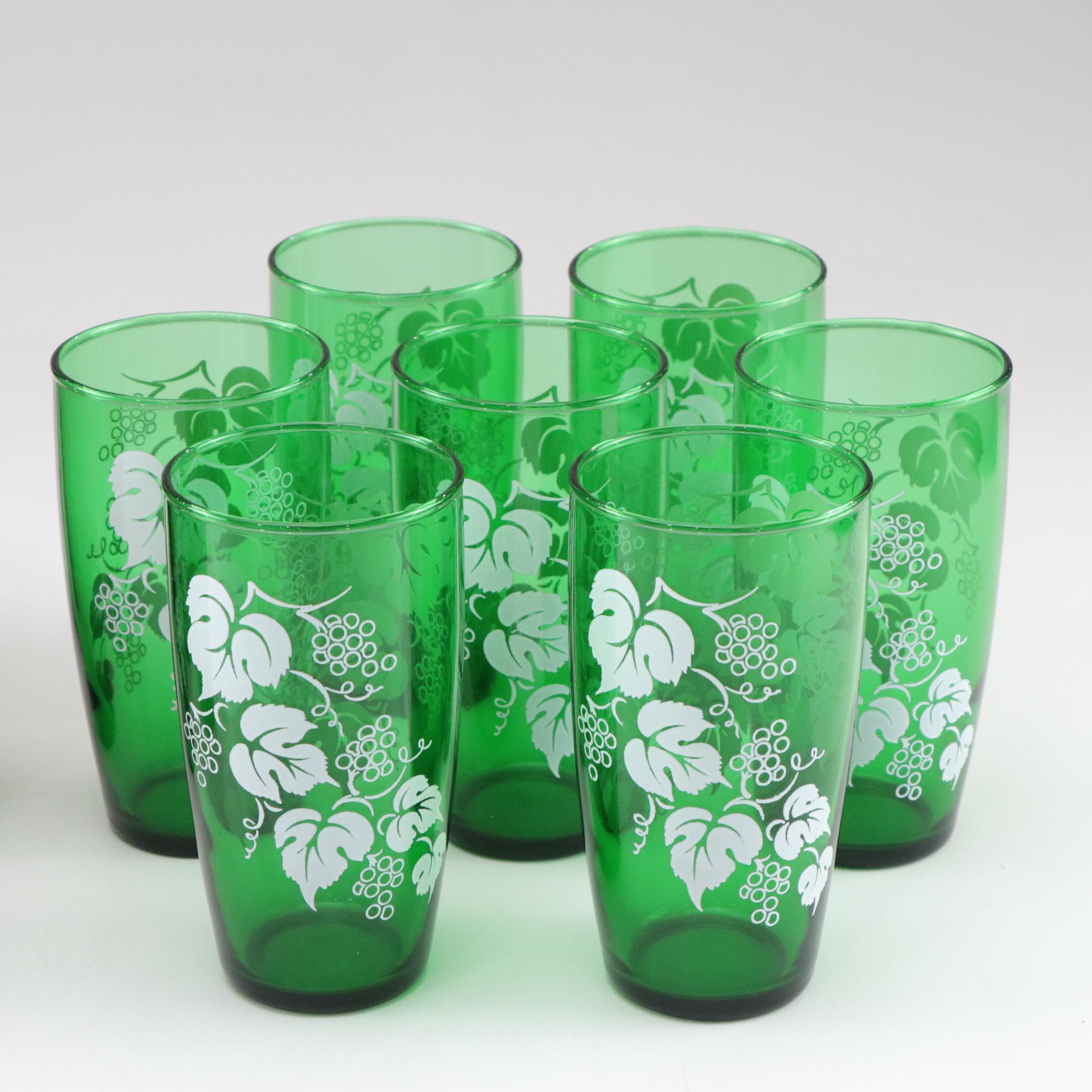 Anchor Hocking "Grape" Green & Royal Ruby Depression Glass Flat Tumblers
