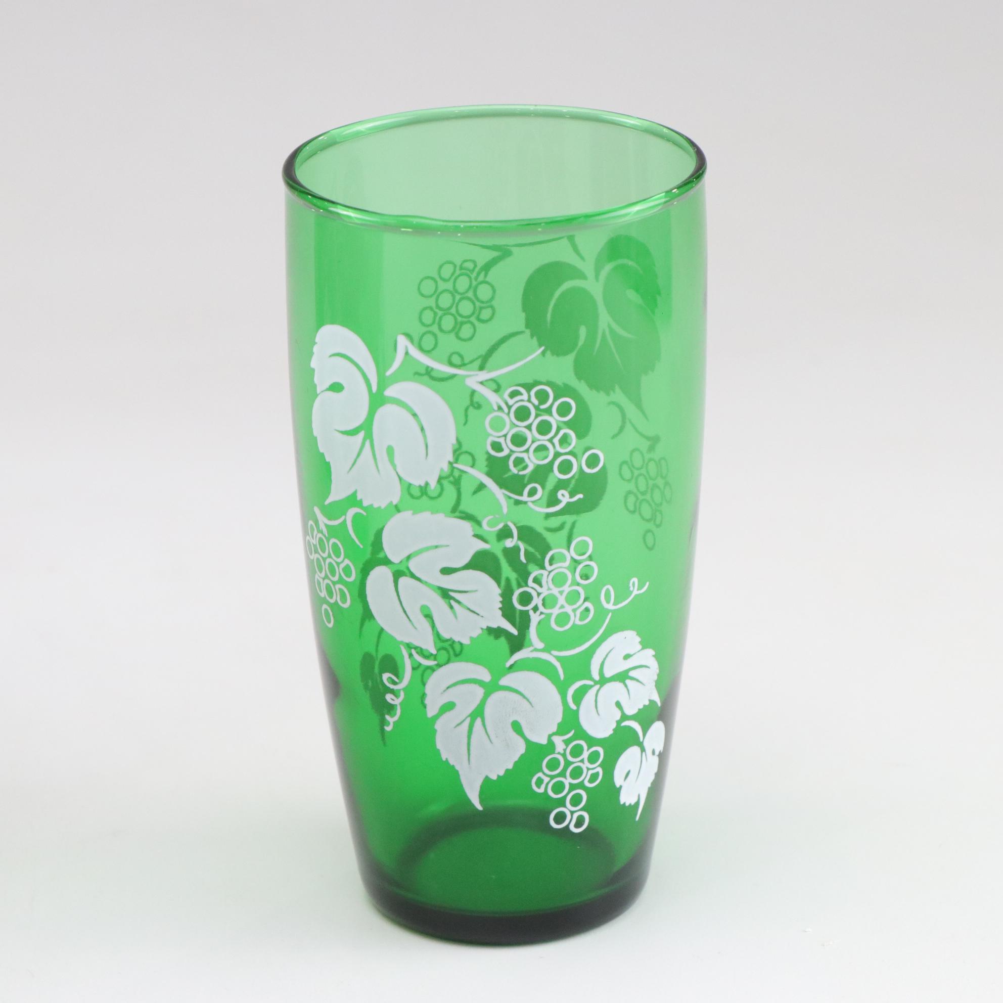 Anchor Hocking "Grape" Green & Royal Ruby Depression Glass Flat Tumblers