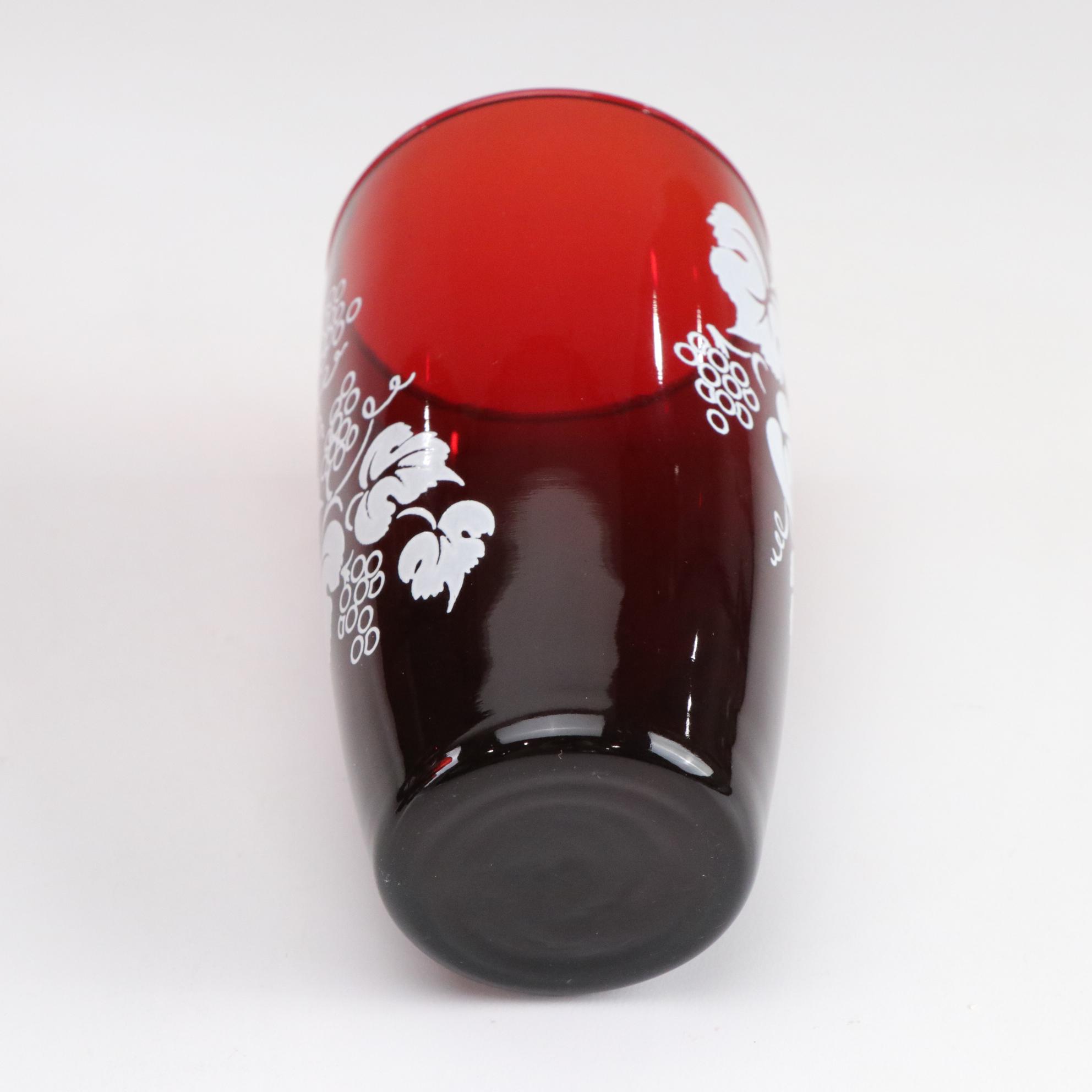 Anchor Hocking "Grape" Green & Royal Ruby Depression Glass Flat Tumblers