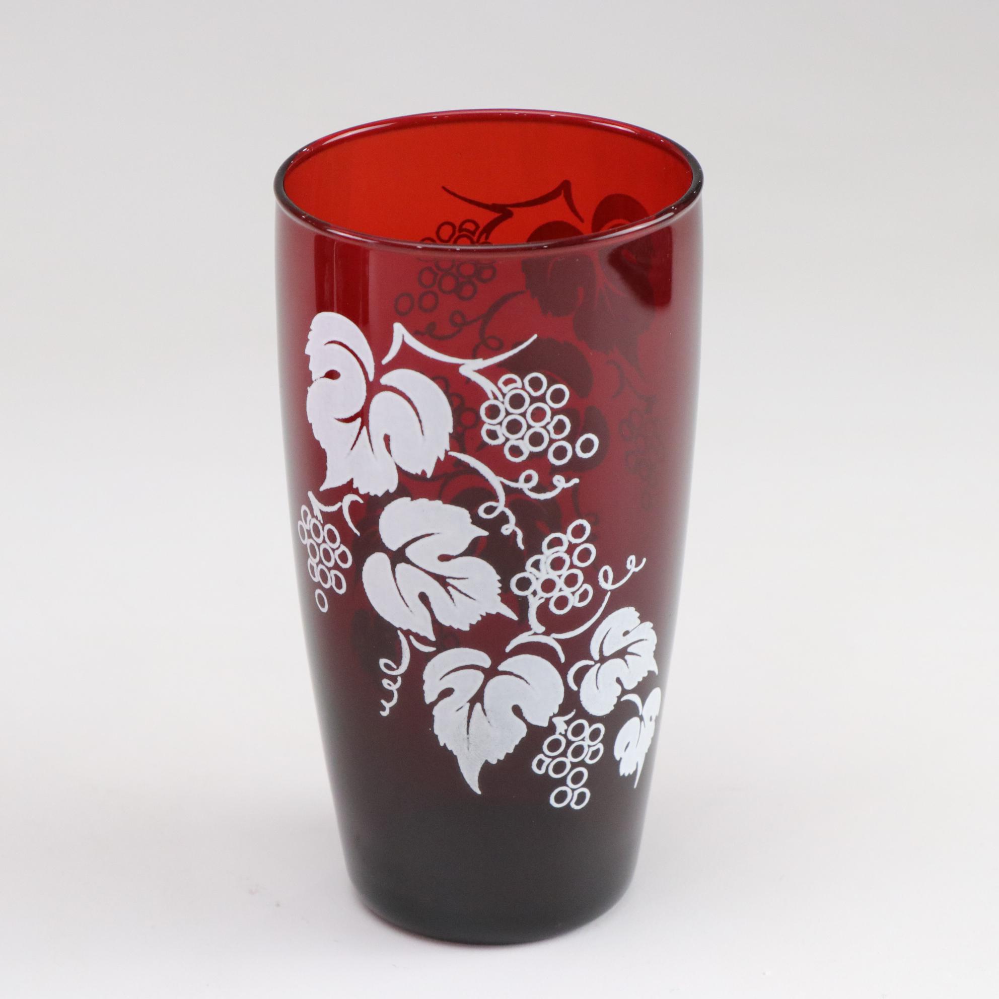 Anchor Hocking "Grape" Green & Royal Ruby Depression Glass Flat Tumblers