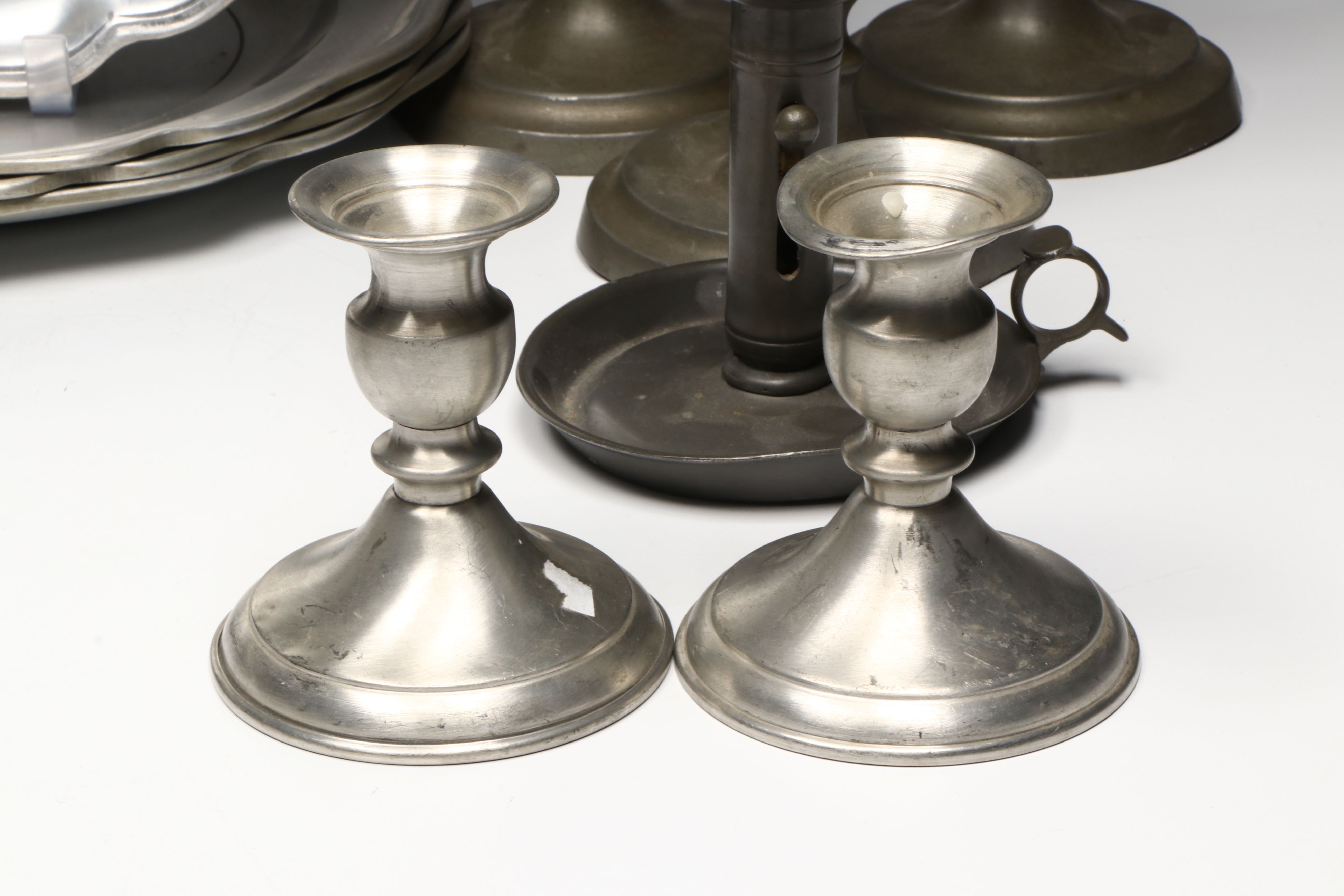 Stieff "Williamsburg", Kayserzinn and More Pewter Tableware and Candle Holders