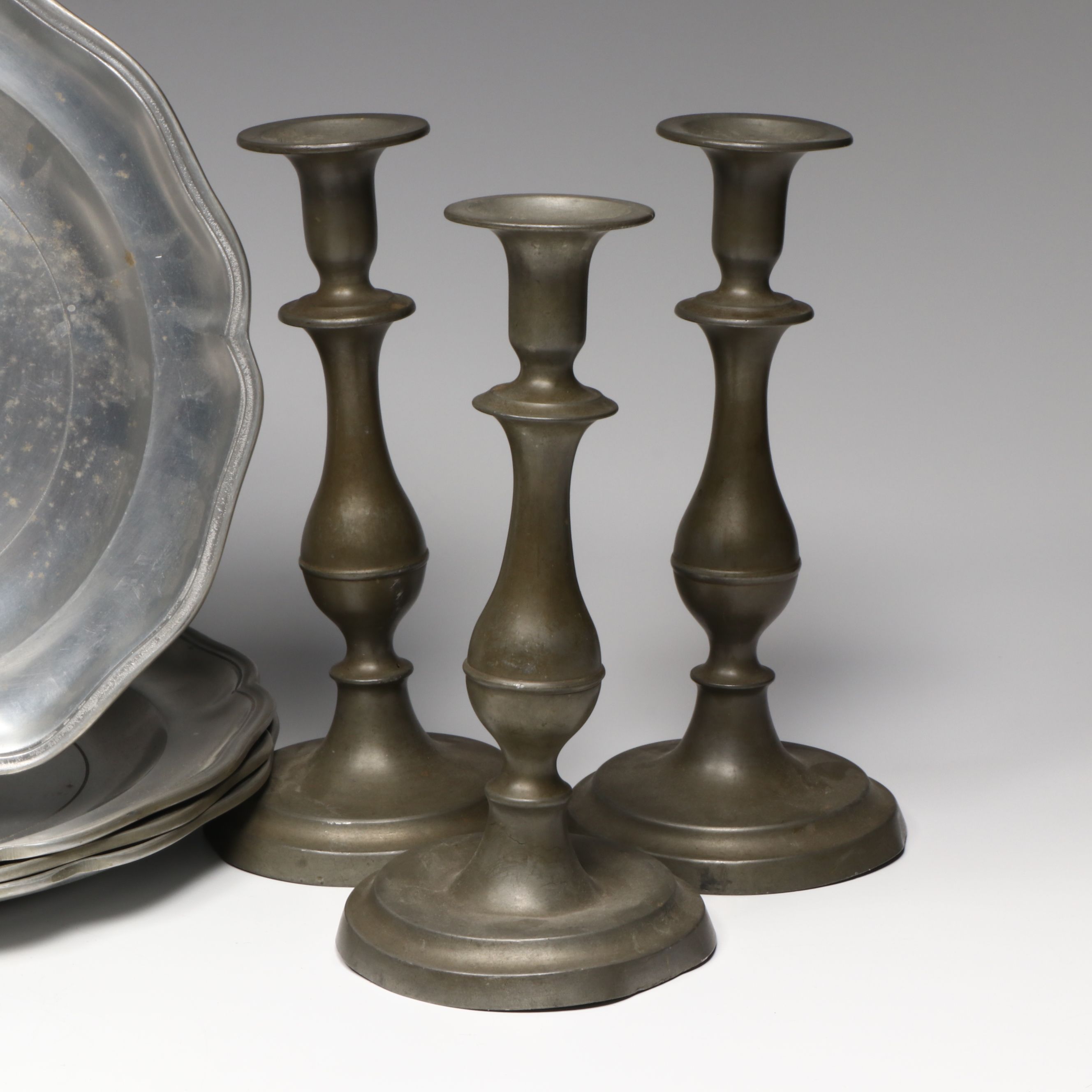 Stieff "Williamsburg", Kayserzinn and More Pewter Tableware and Candle Holders