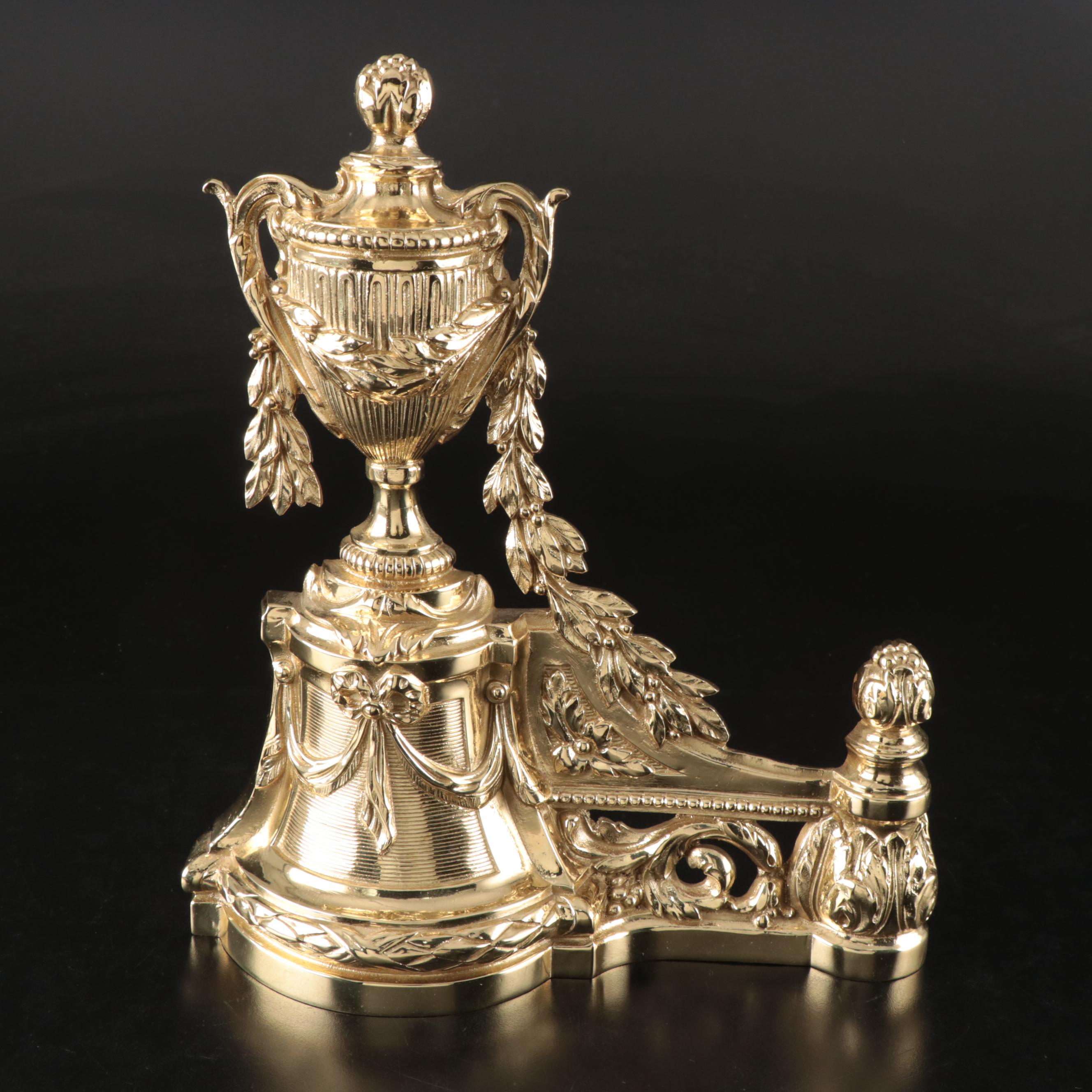 Louis XVI Style Brass Finish Metal Andiron