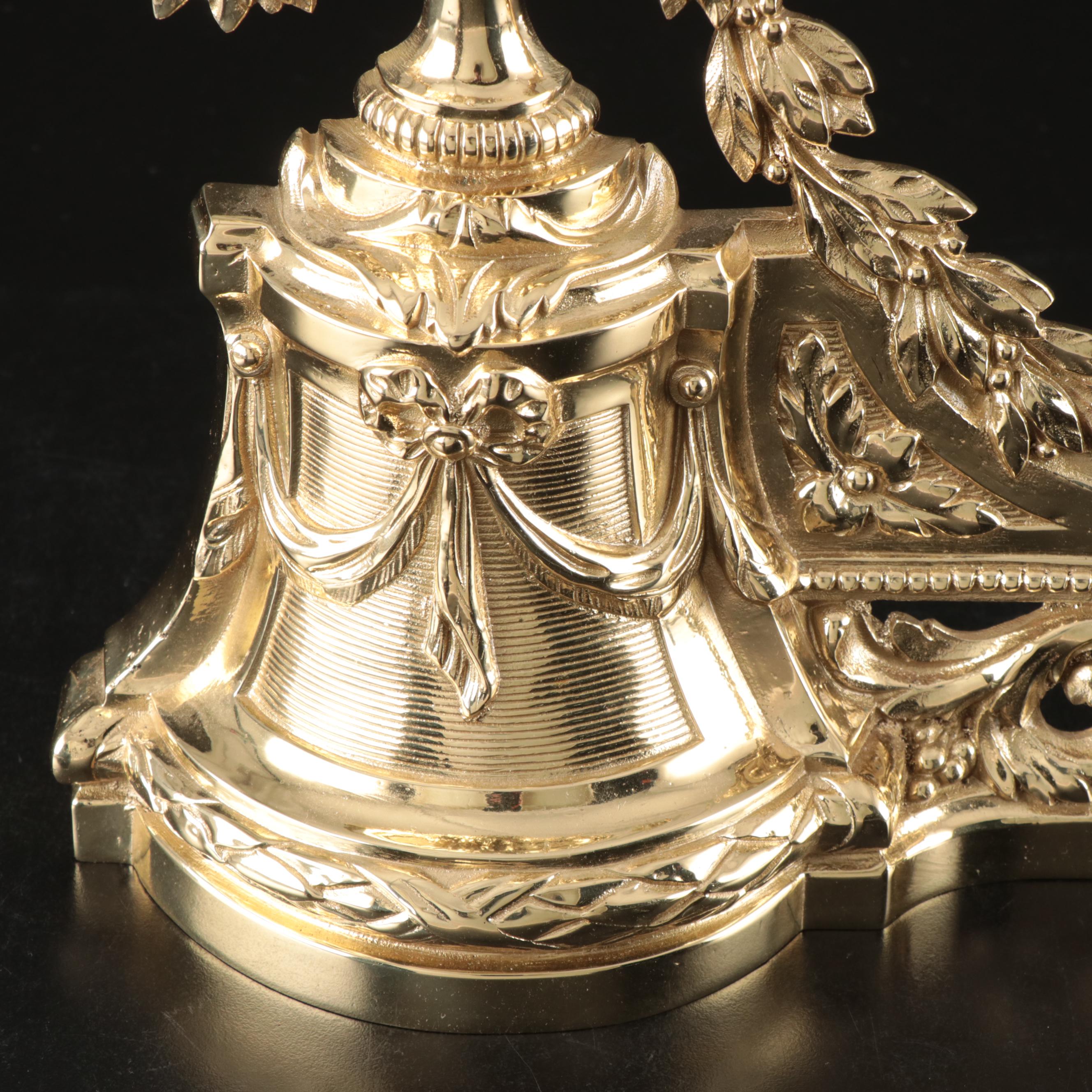 Louis XVI Style Brass Finish Metal Andiron