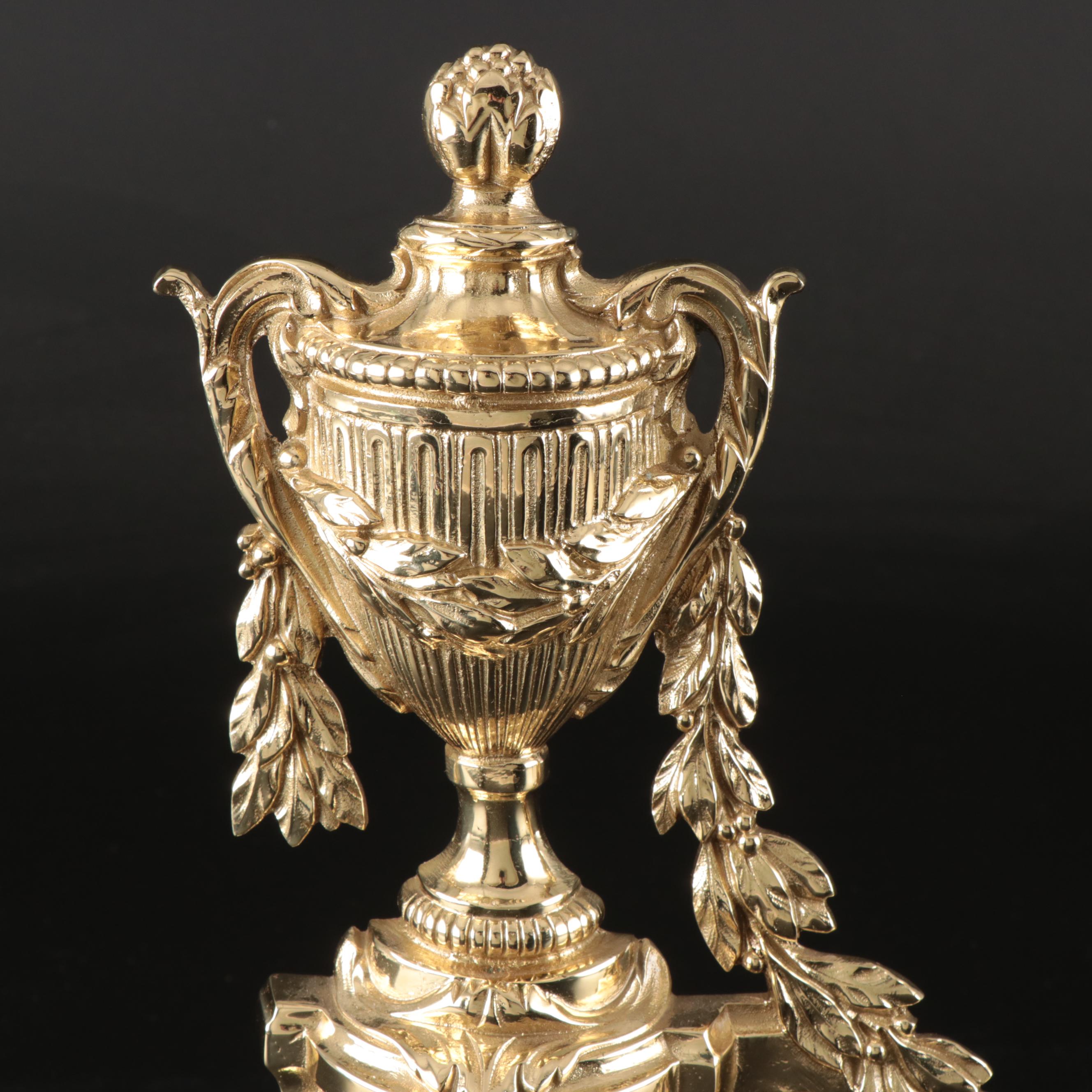 Louis XVI Style Brass Finish Metal Andiron