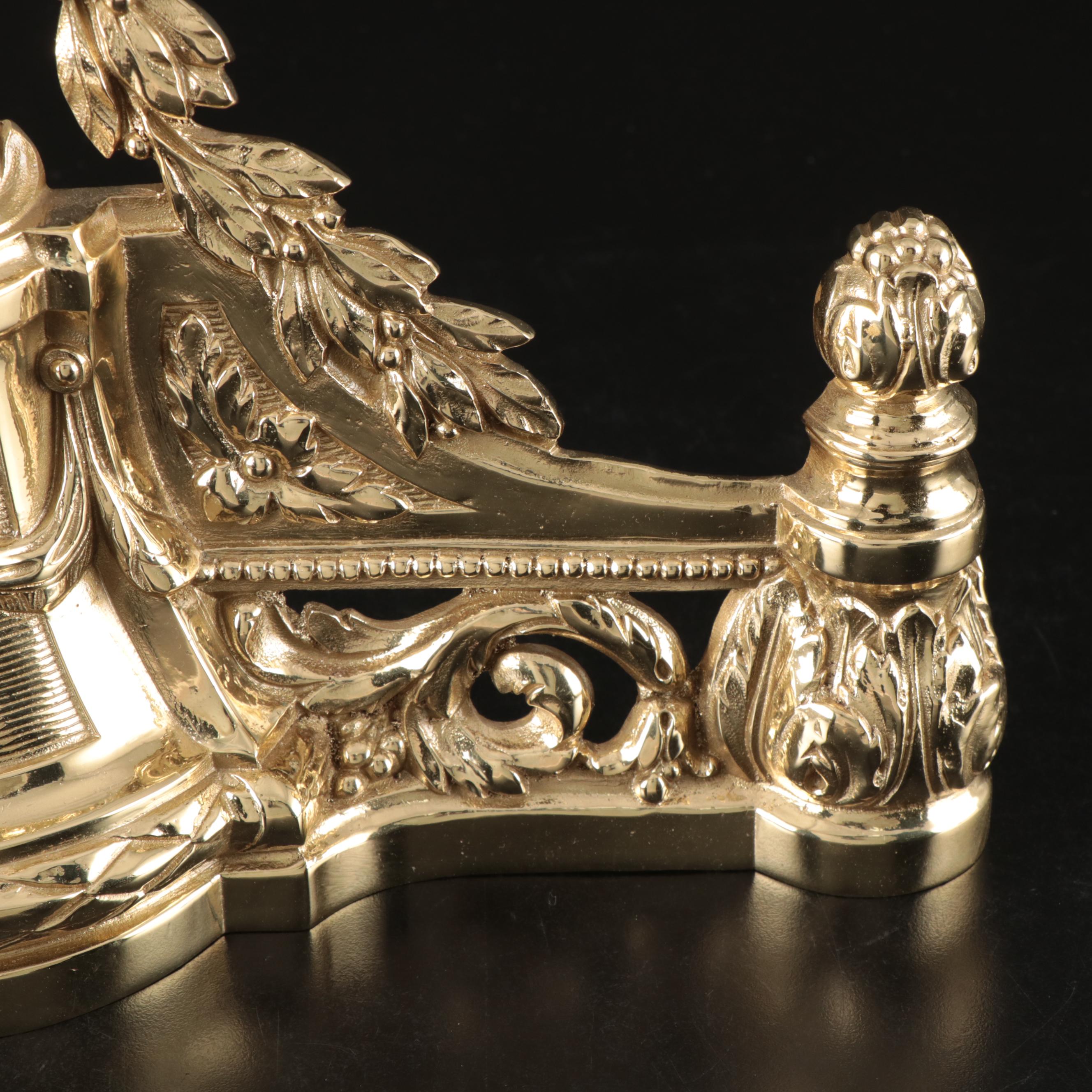 Louis XVI Style Brass Finish Metal Andiron