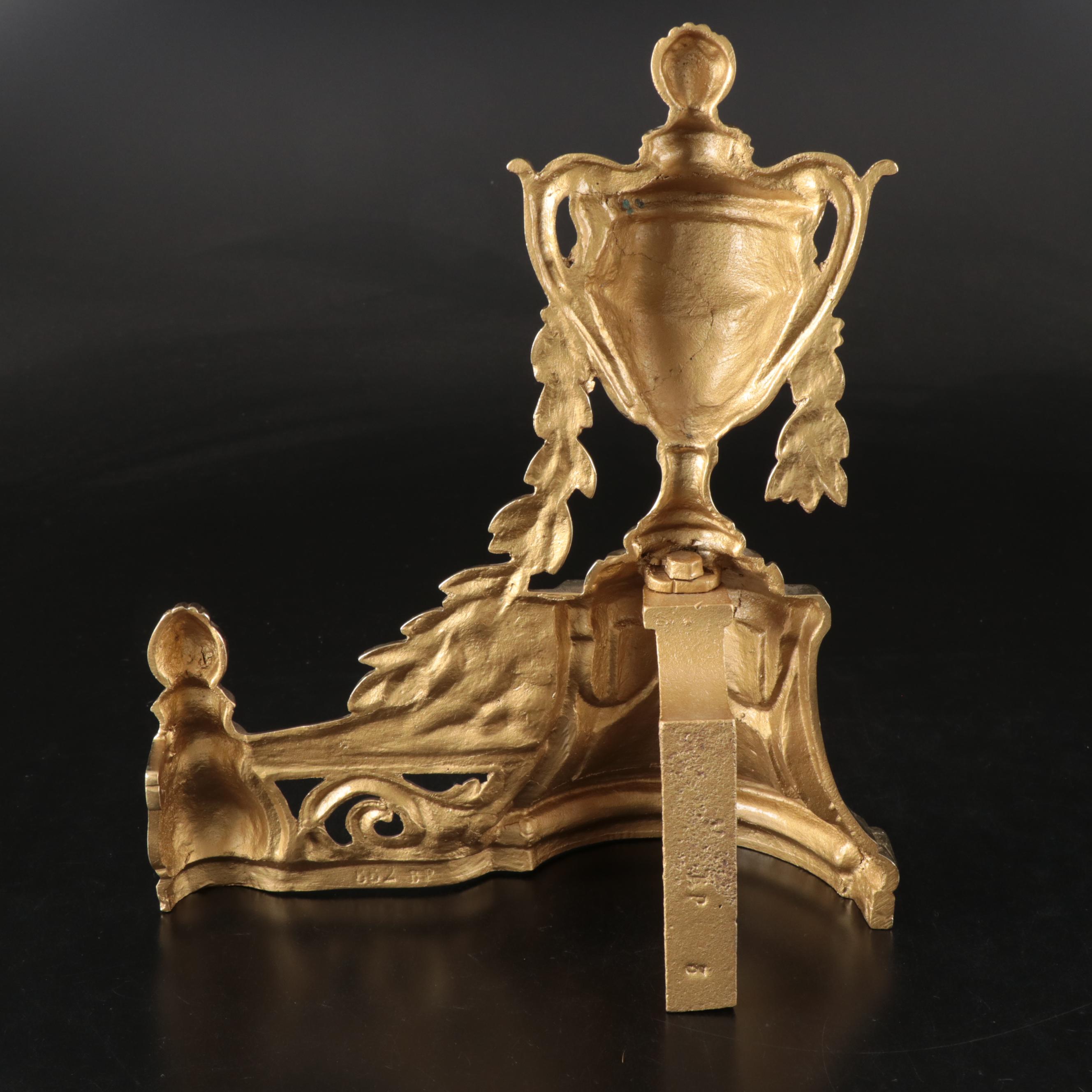 Louis XVI Style Brass Finish Metal Andiron