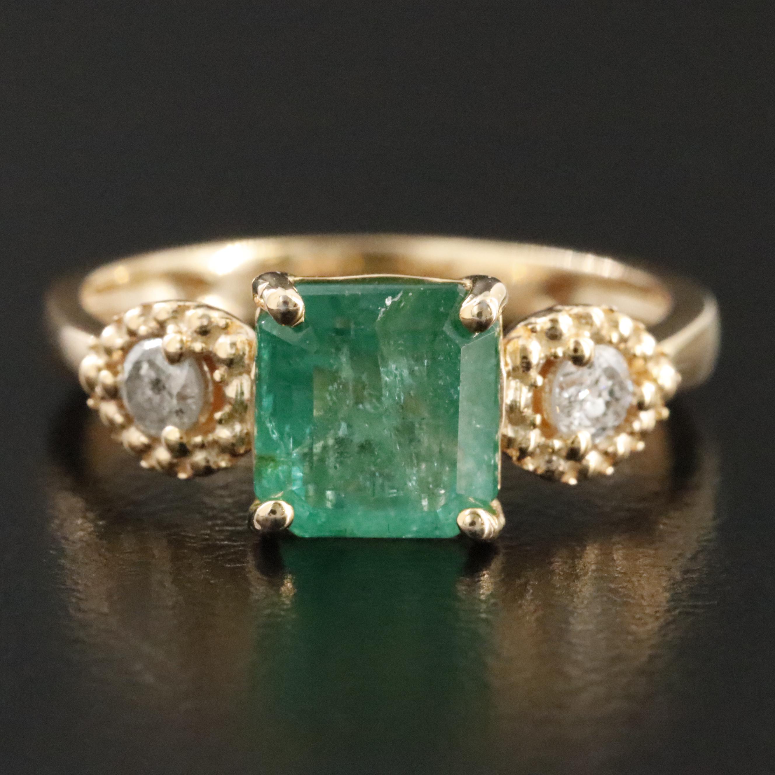 Sterling Emerald and Diamond Ring