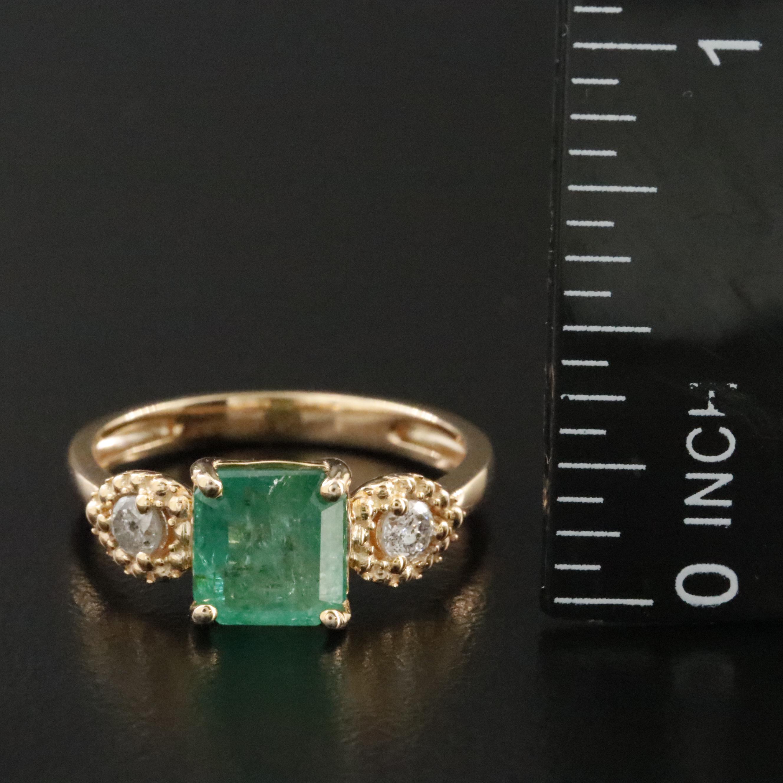 Sterling Emerald and Diamond Ring