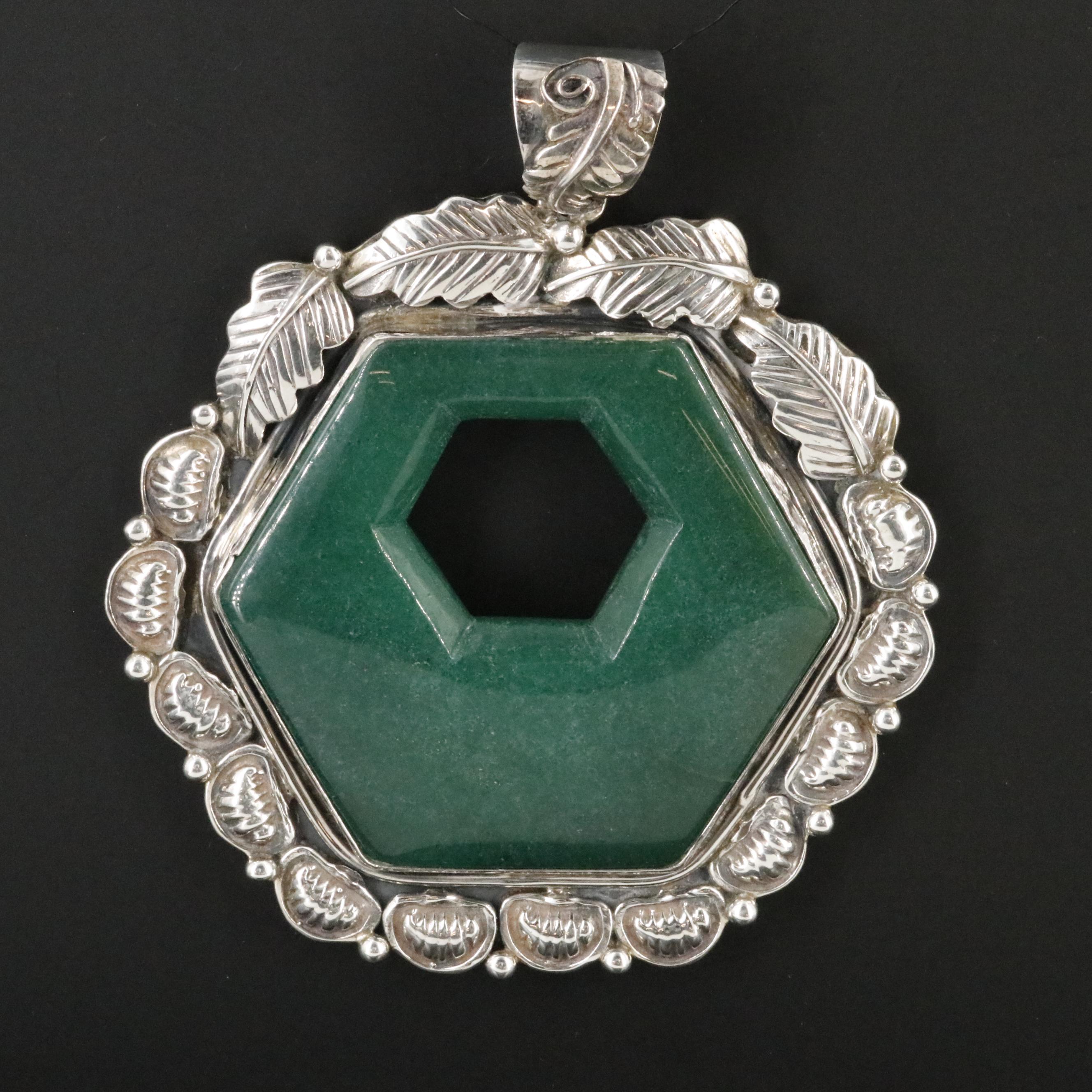 Sterling Aventurine Pendant with Feather Accents