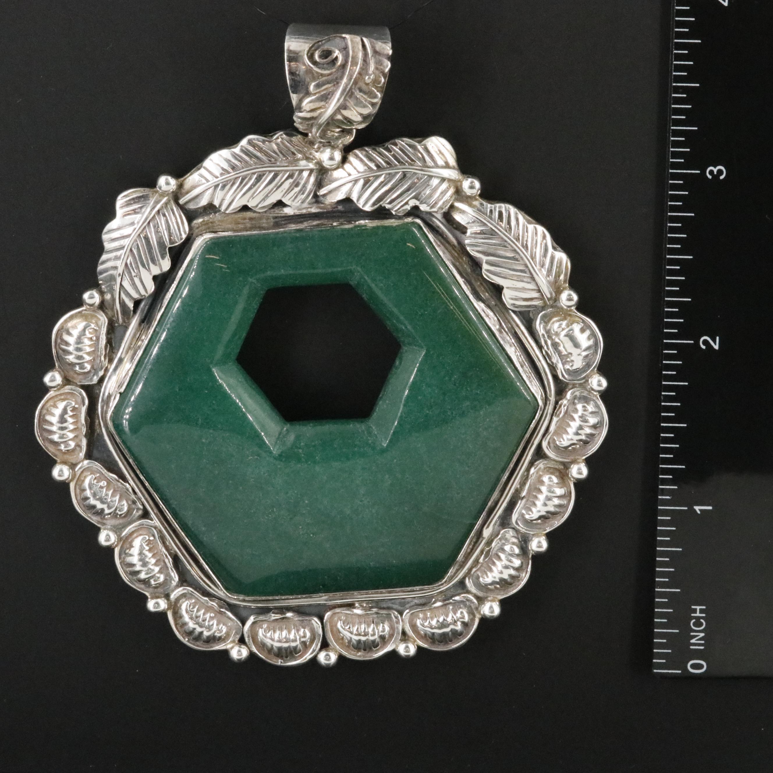 Sterling Aventurine Pendant with Feather Accents