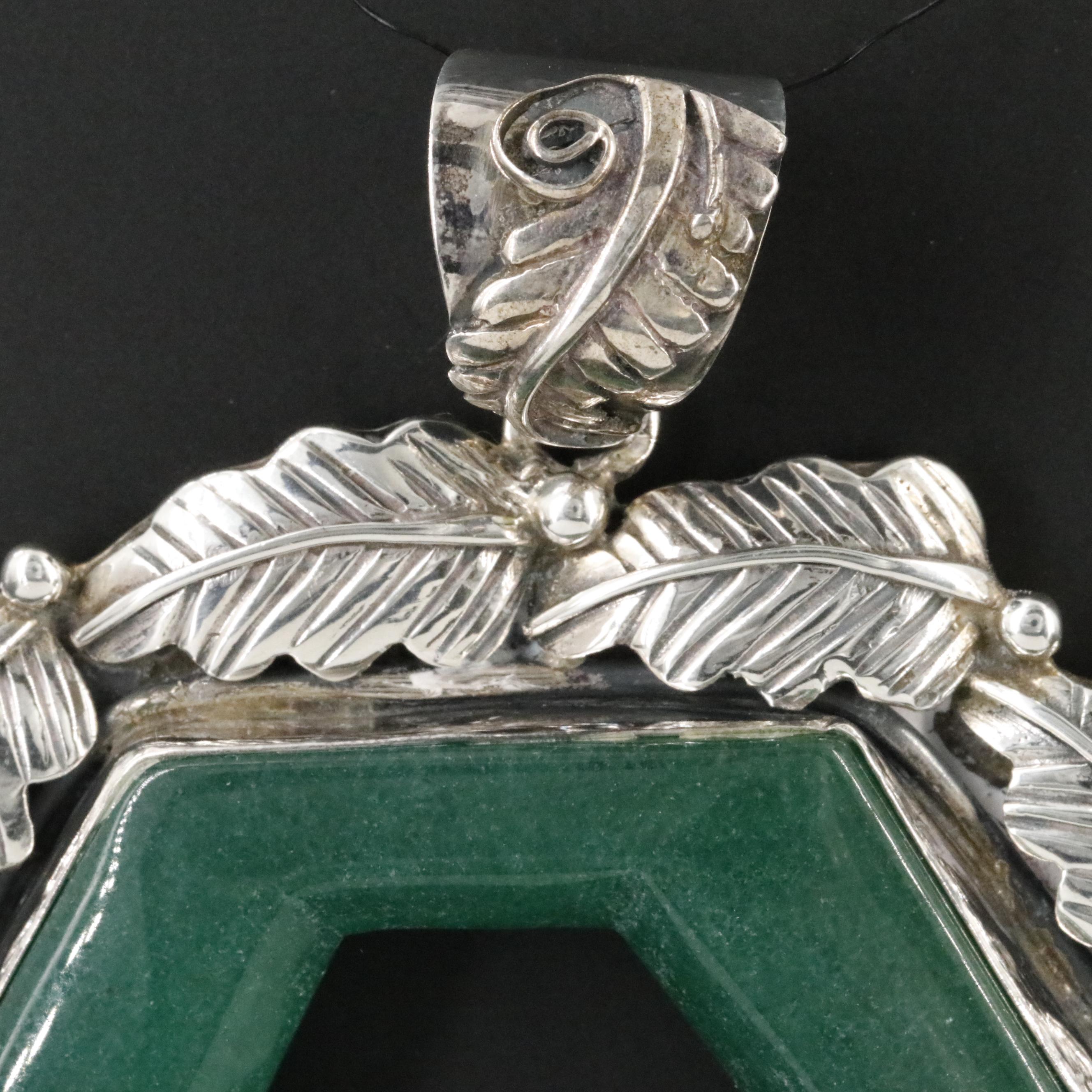 Sterling Aventurine Pendant with Feather Accents