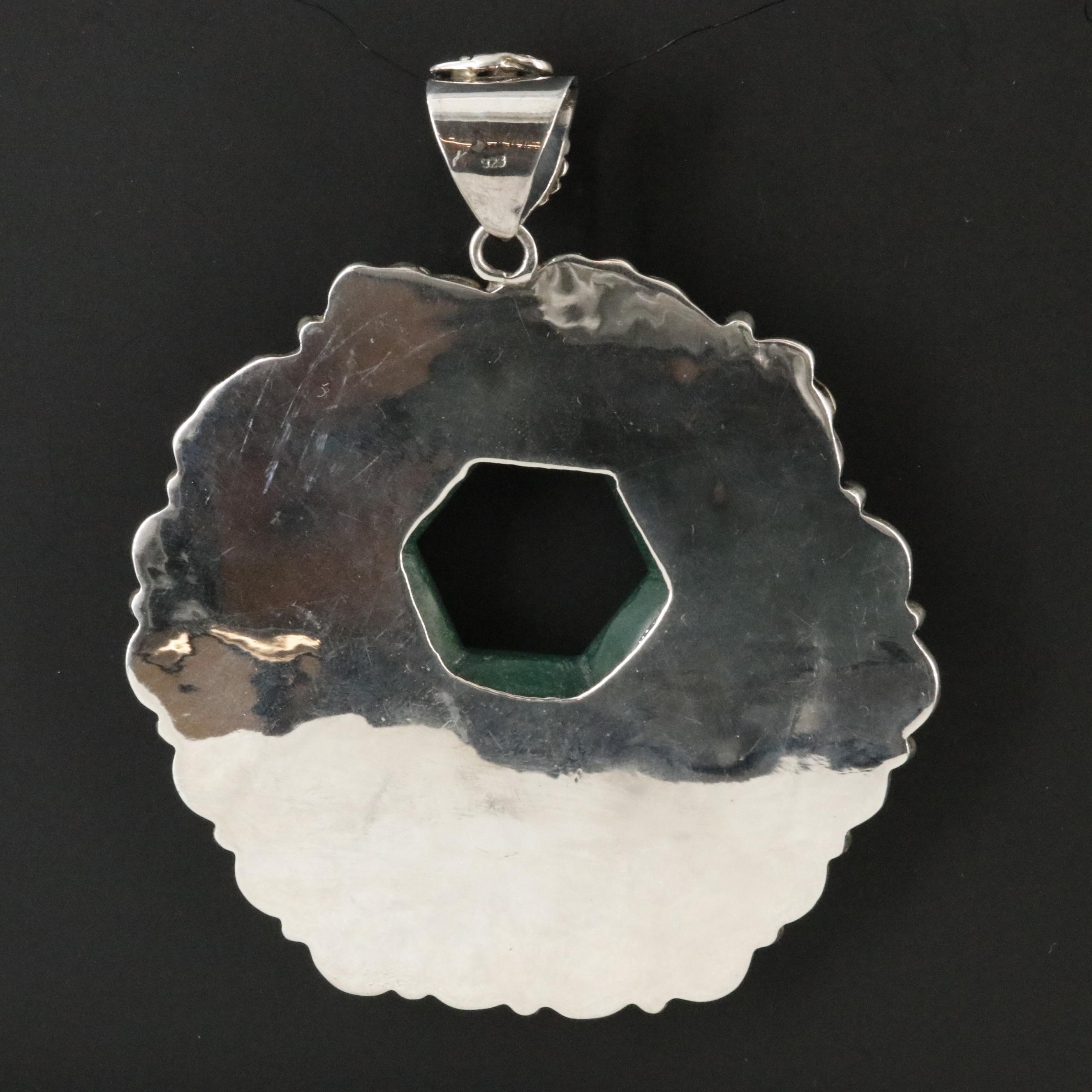 Sterling Aventurine Pendant with Feather Accents