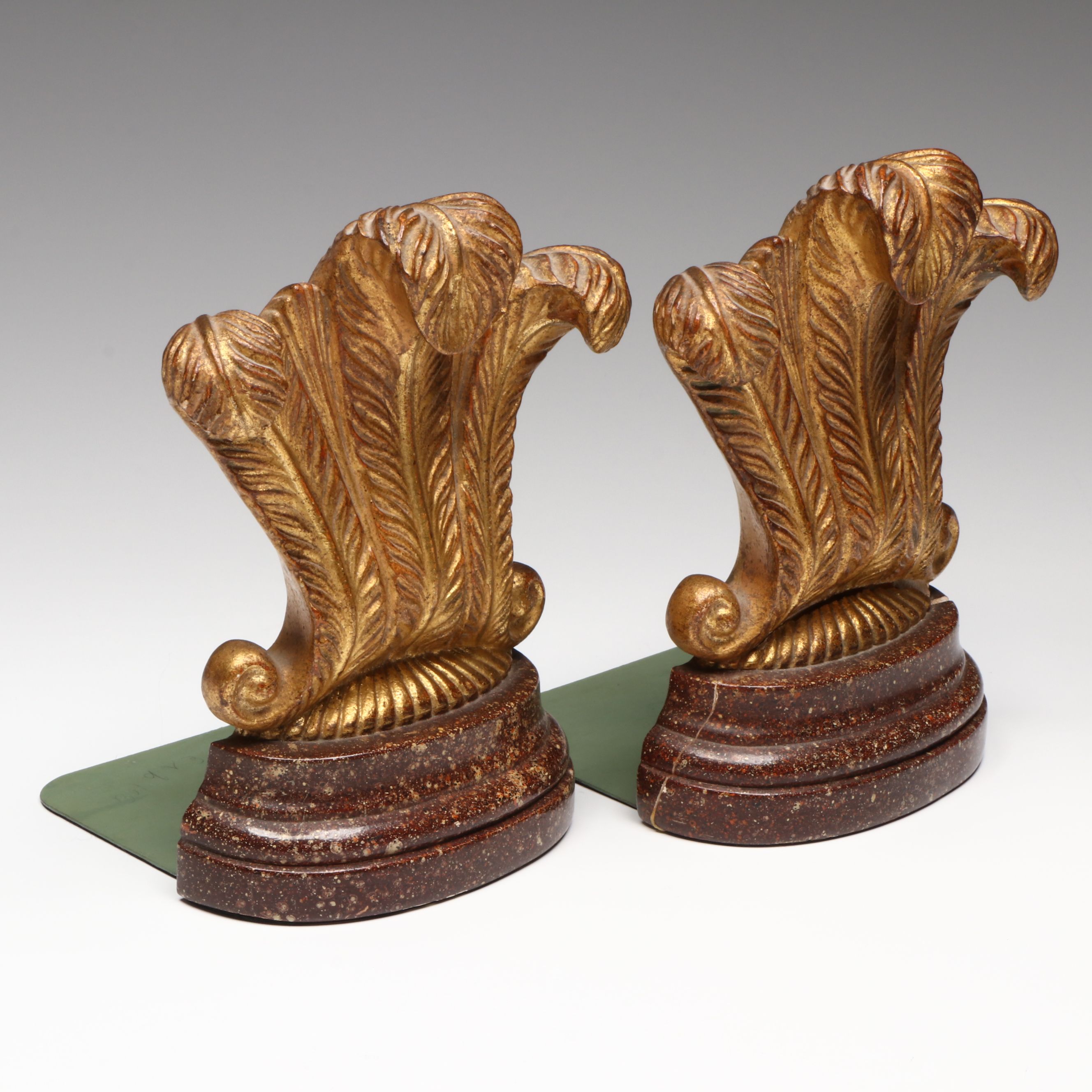 Vintage Gold Finish Acanthus Leaf Plaster Bookends