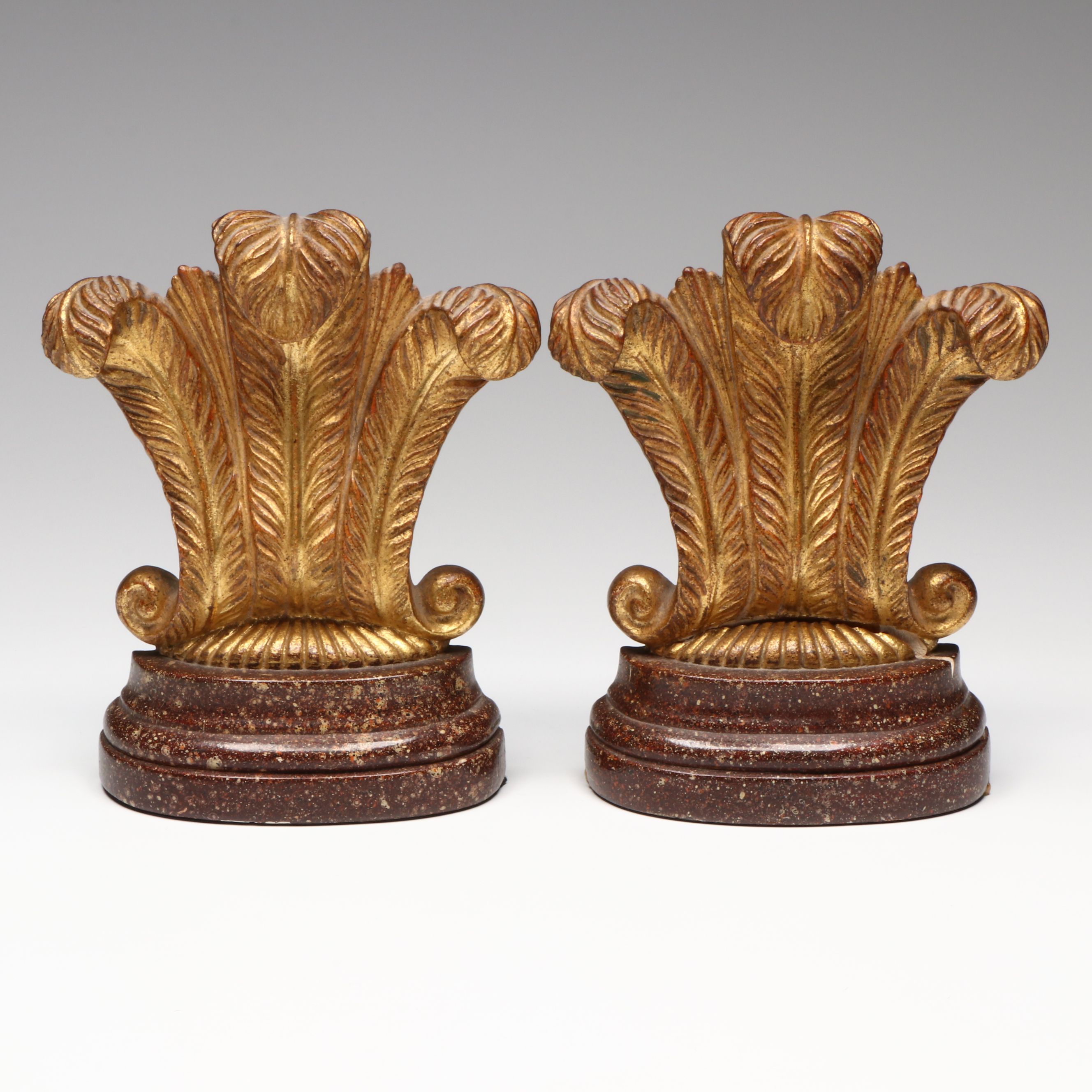 Vintage Gold Finish Acanthus Leaf Plaster Bookends