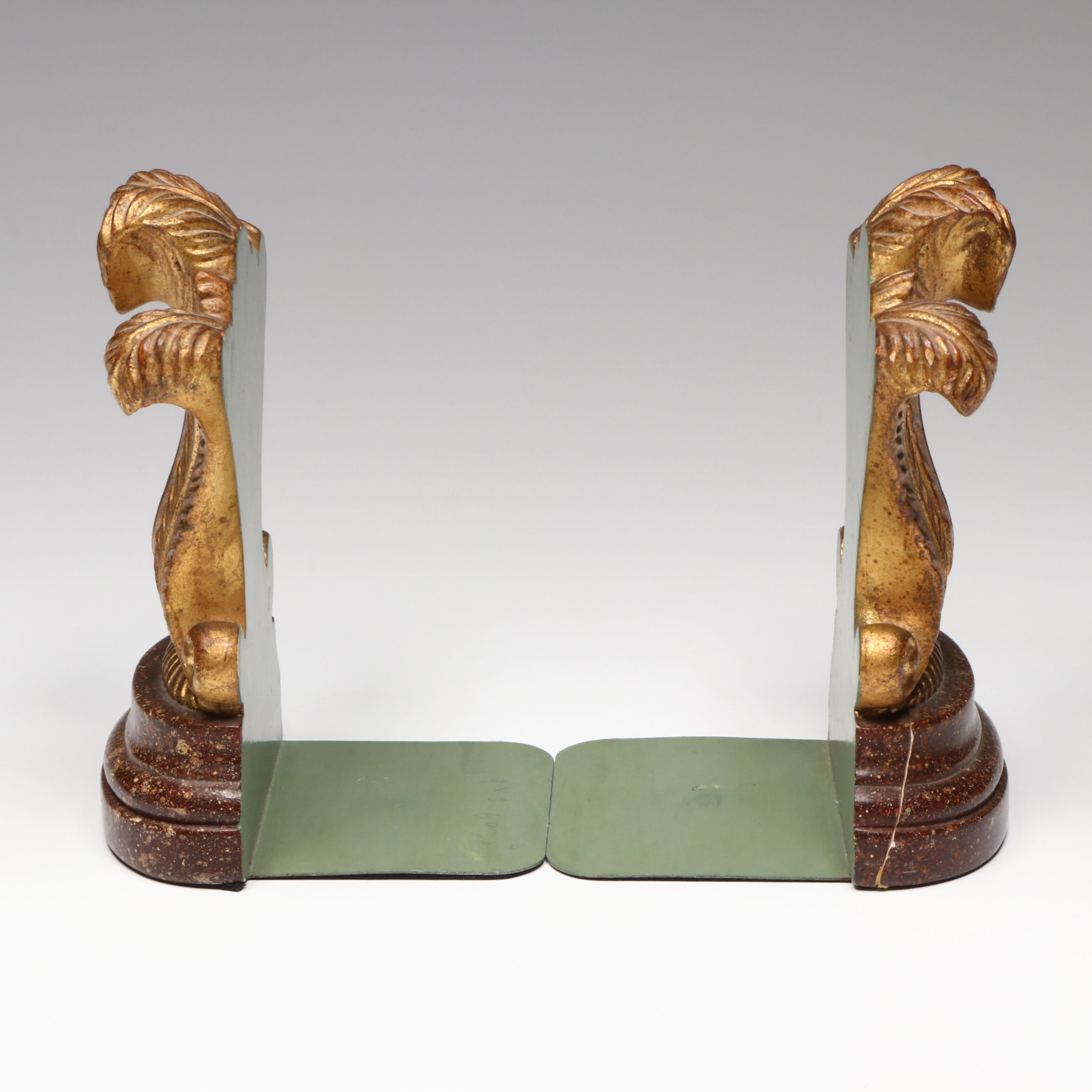 Vintage Gold Finish Acanthus Leaf Plaster Bookends