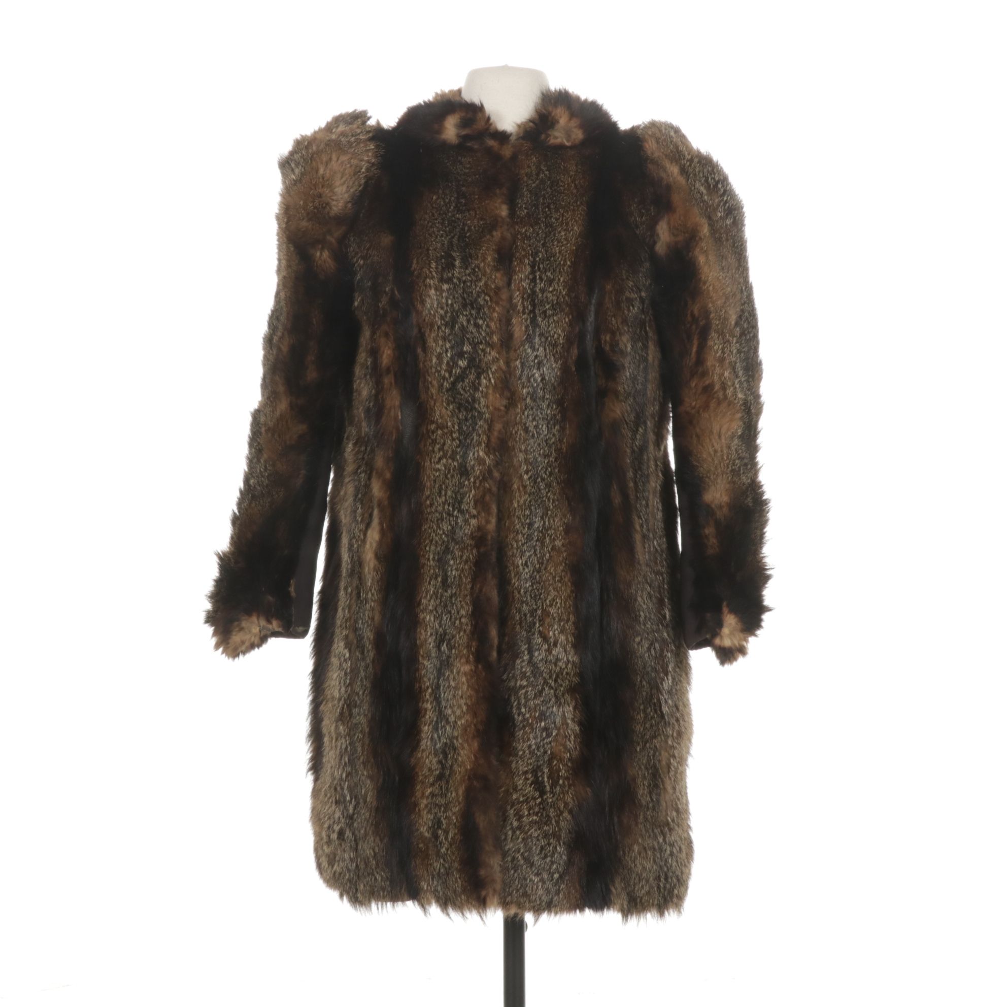 Raccoon Fur Coat with Vertical Stripes by Greens Furs